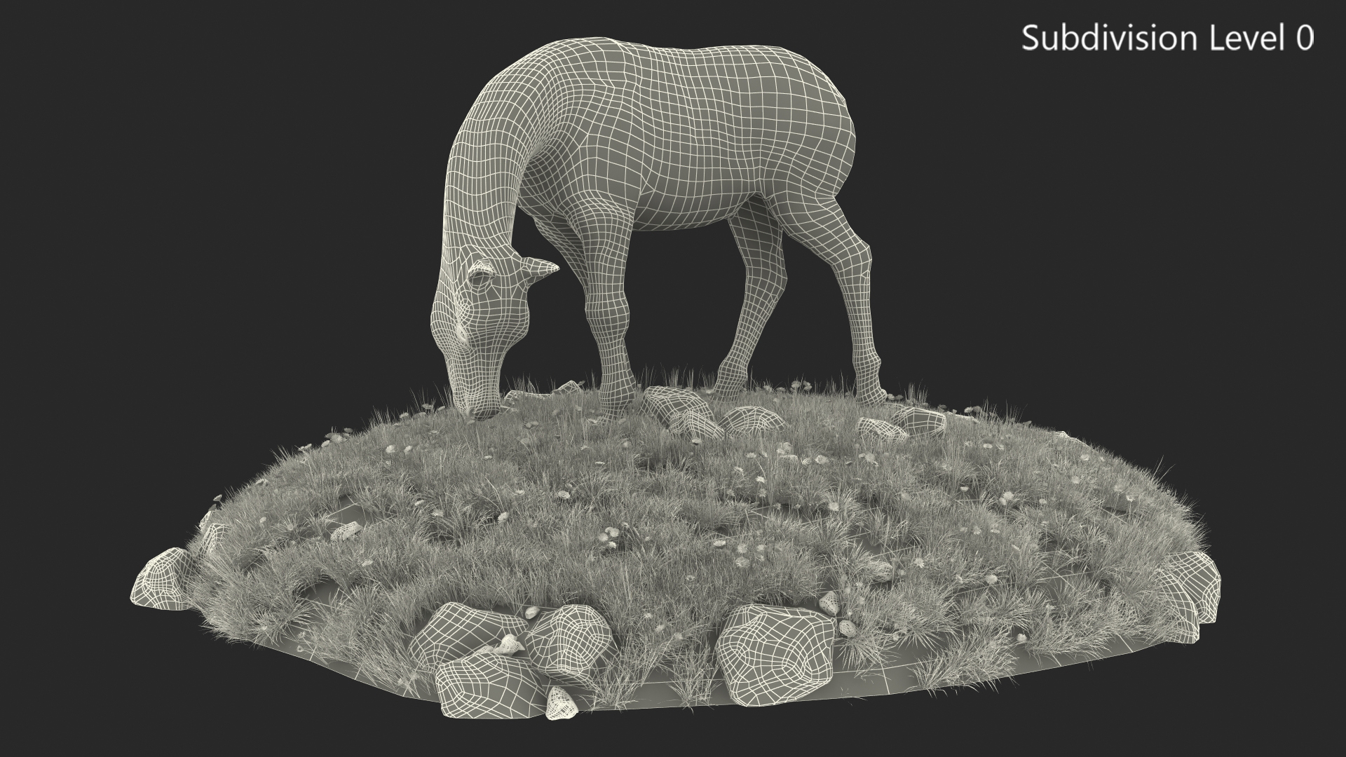 3D Pony with Long Mane Grazing in a Meadow Fur model