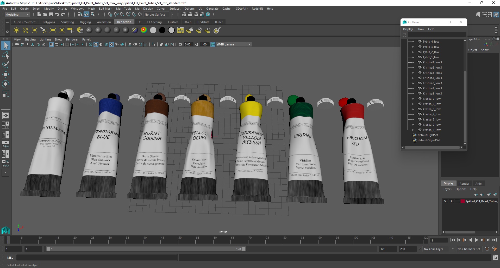Spilled Oil Paint Tubes Set 3D