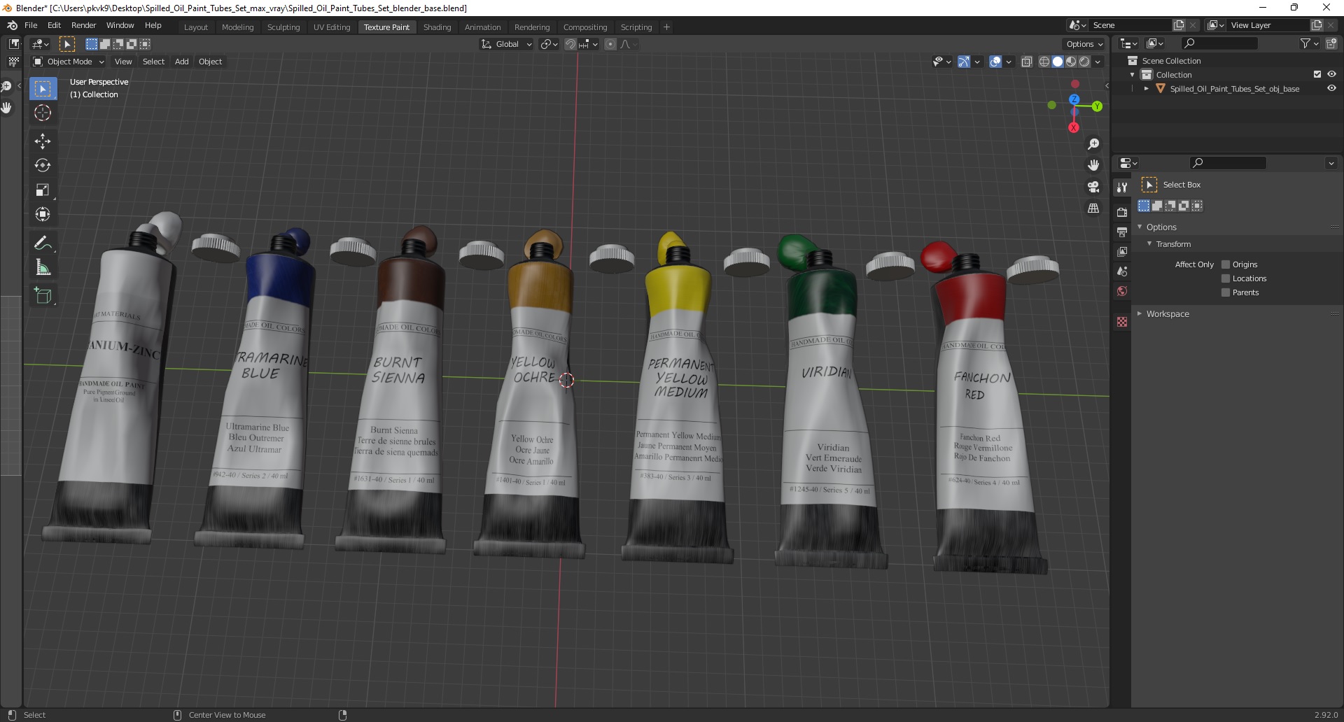 Spilled Oil Paint Tubes Set 3D