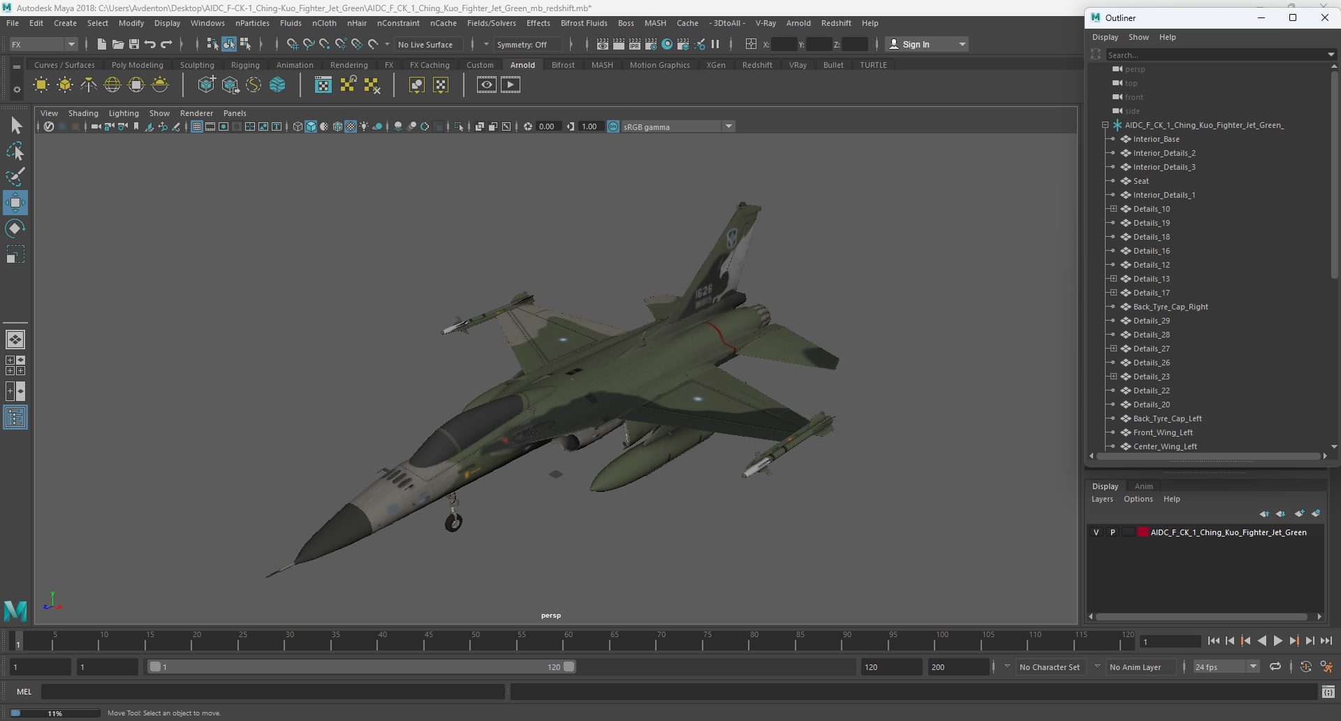 AIDC F-CK-1 Ching-Kuo Fighter Jet Green 3D model