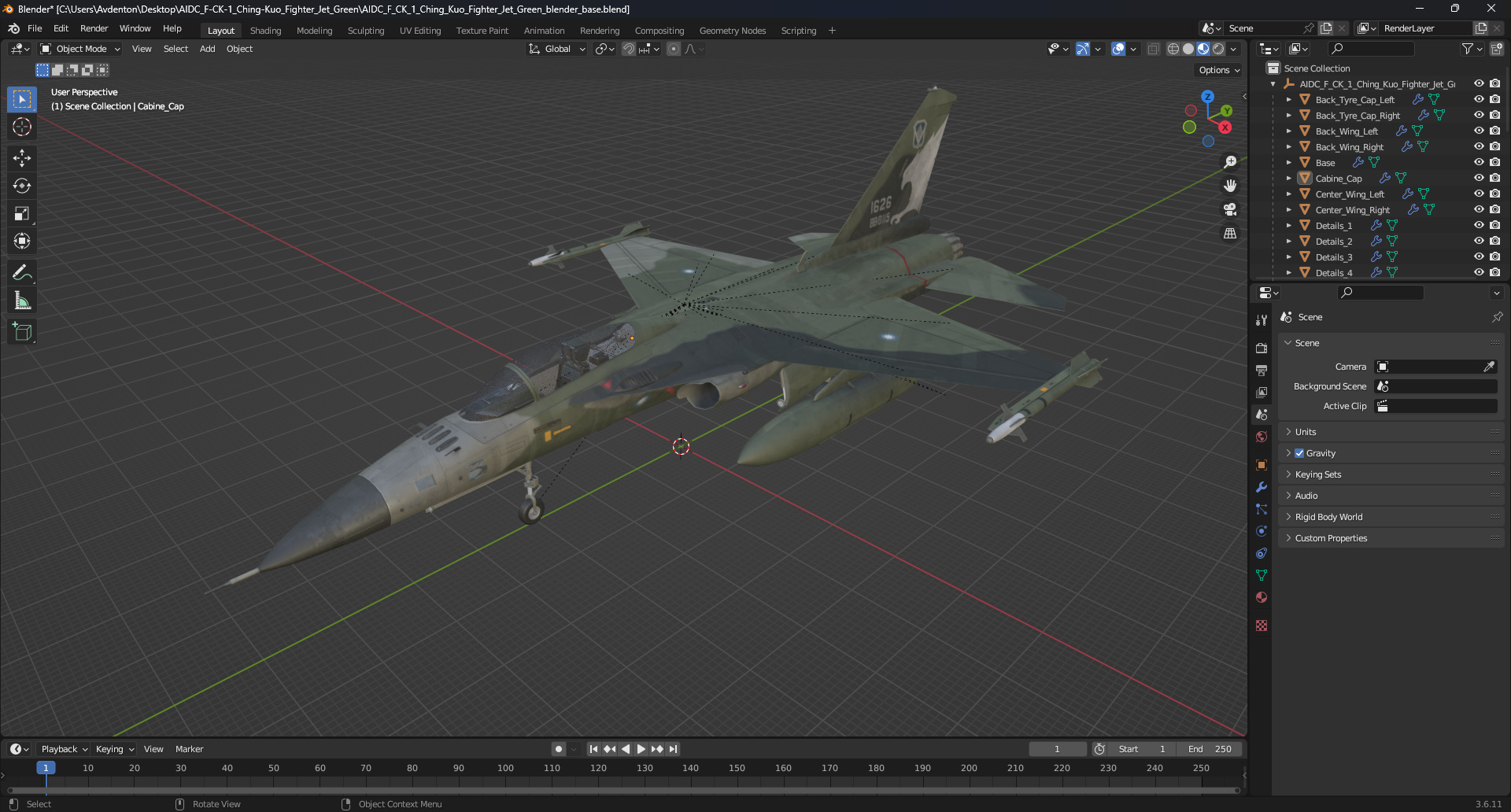 AIDC F-CK-1 Ching-Kuo Fighter Jet Green 3D model