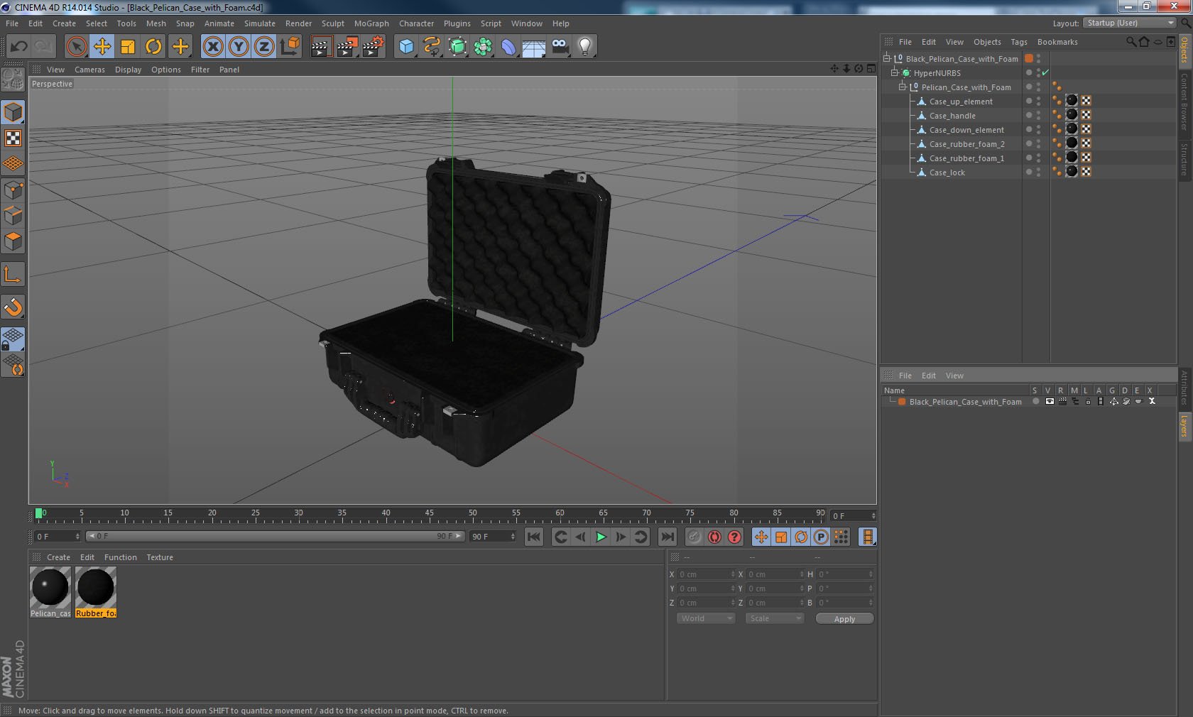 3D Black Pelican Case with Foam model