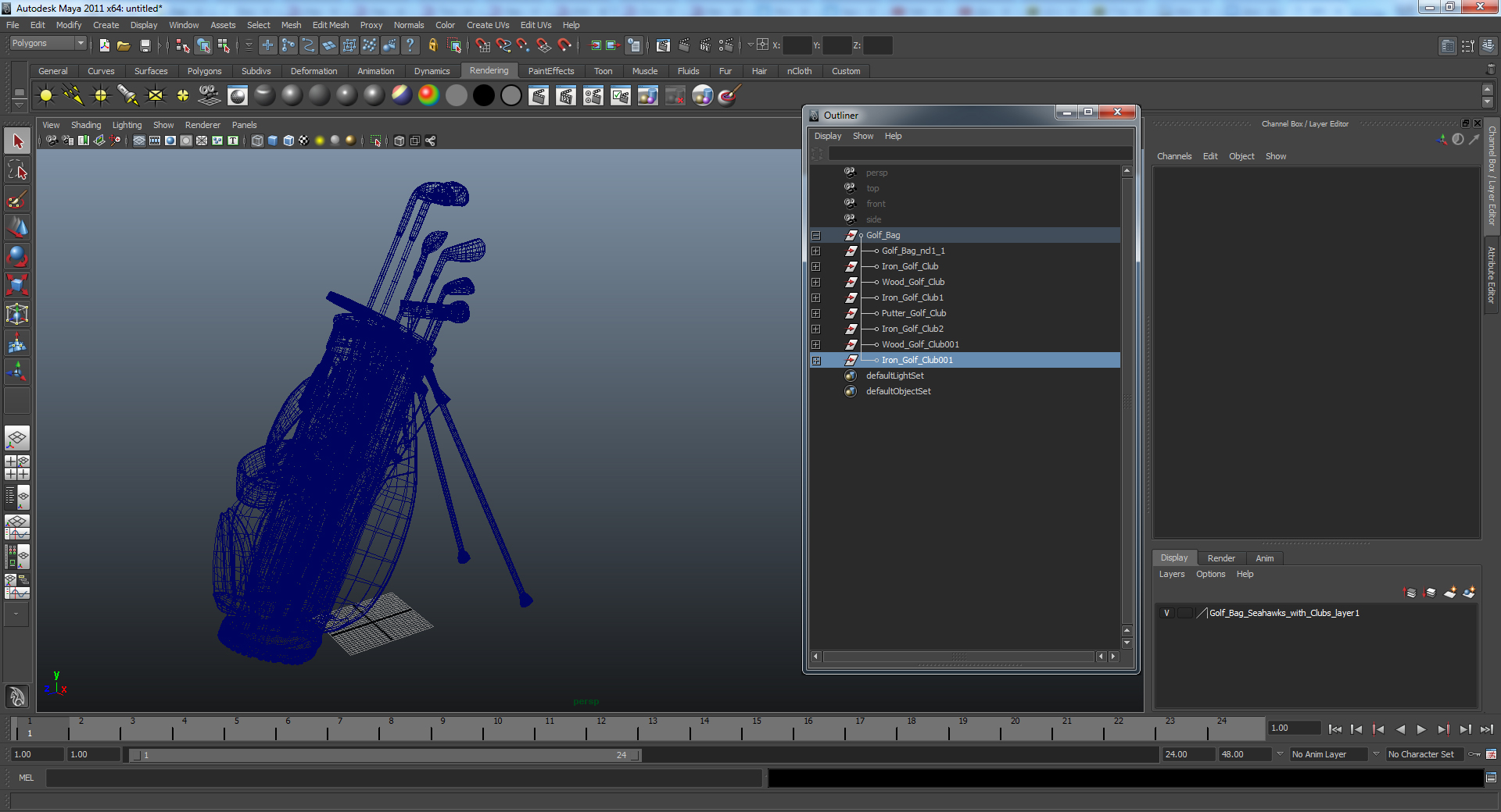 3D Golf Bag 2 with Clubs