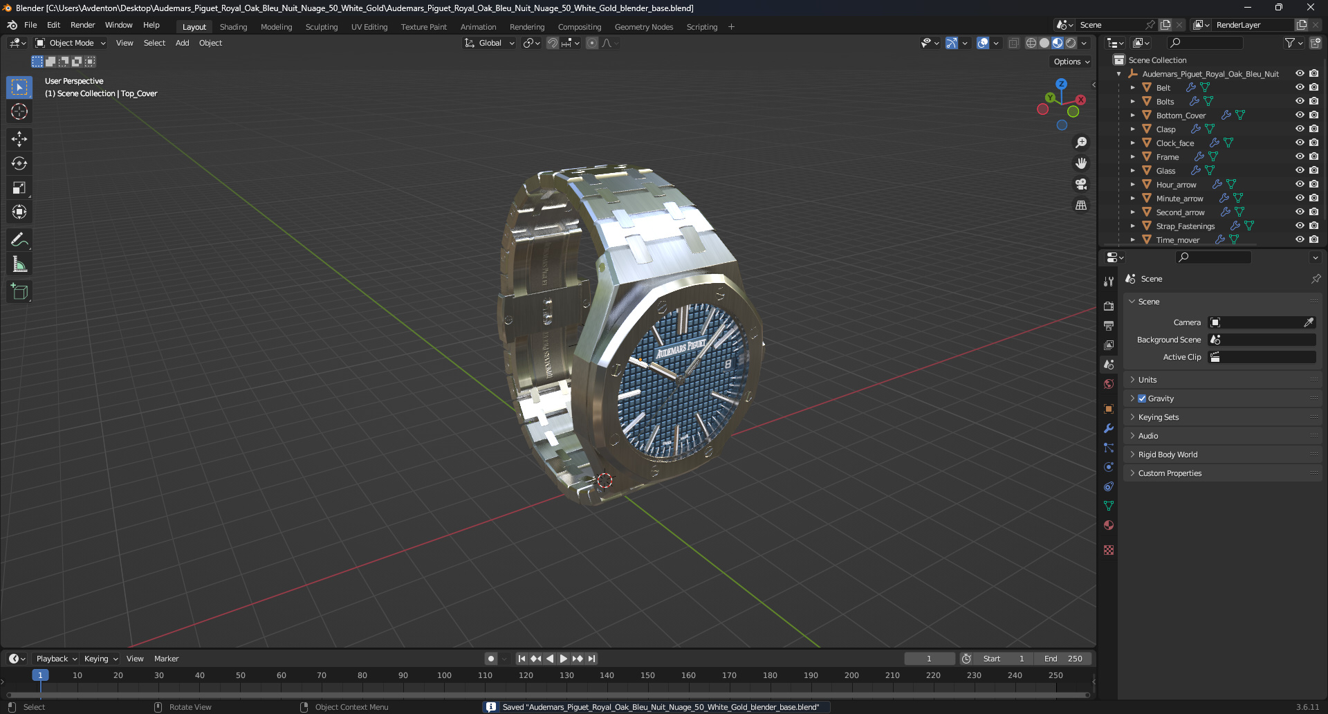 3D model Audemars Piguet Royal Oak Bleu Nuit Nuage 50 White Gold