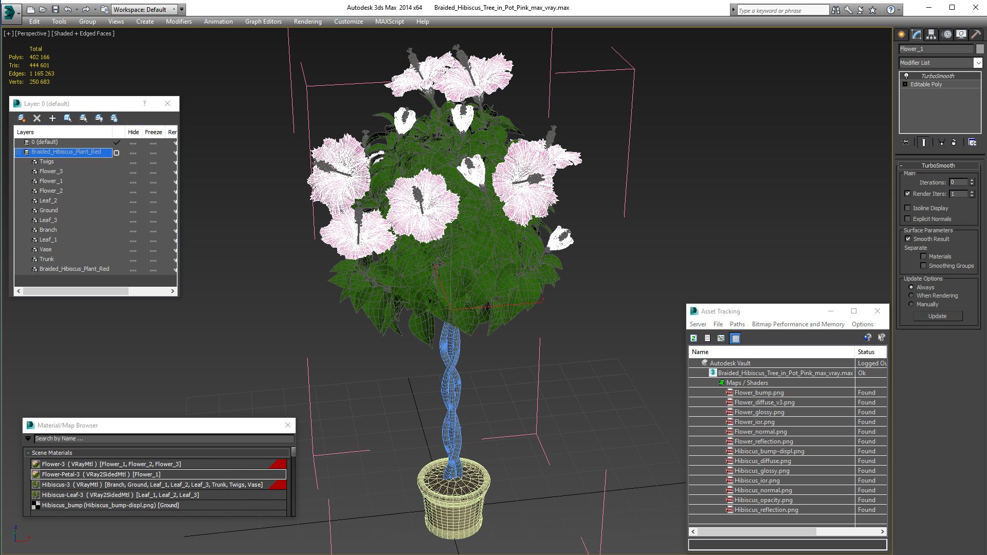 3D Braided Hibiscus Tree in Pot Pink model