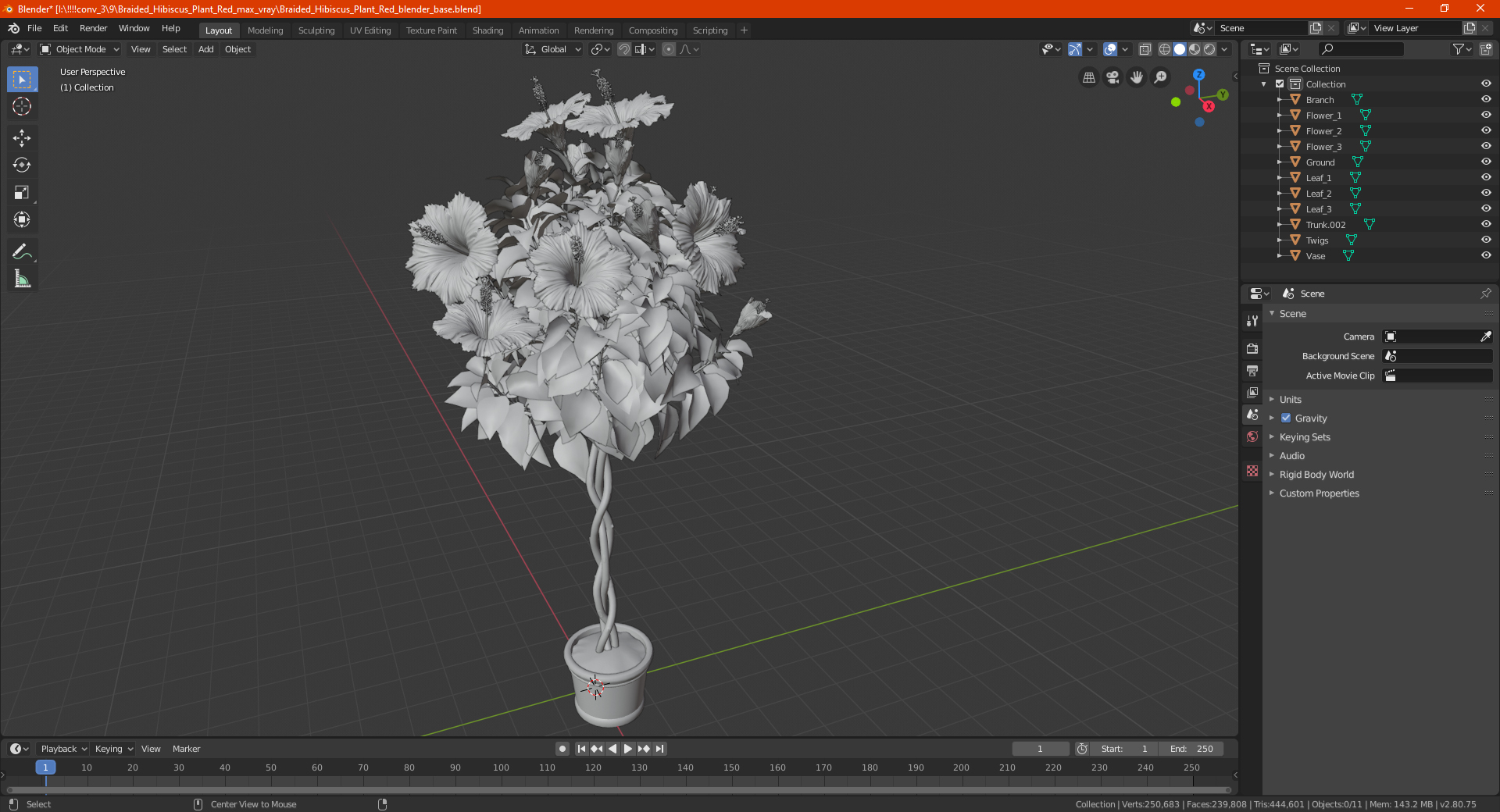 3D Braided Hibiscus Tree in Pot Pink model