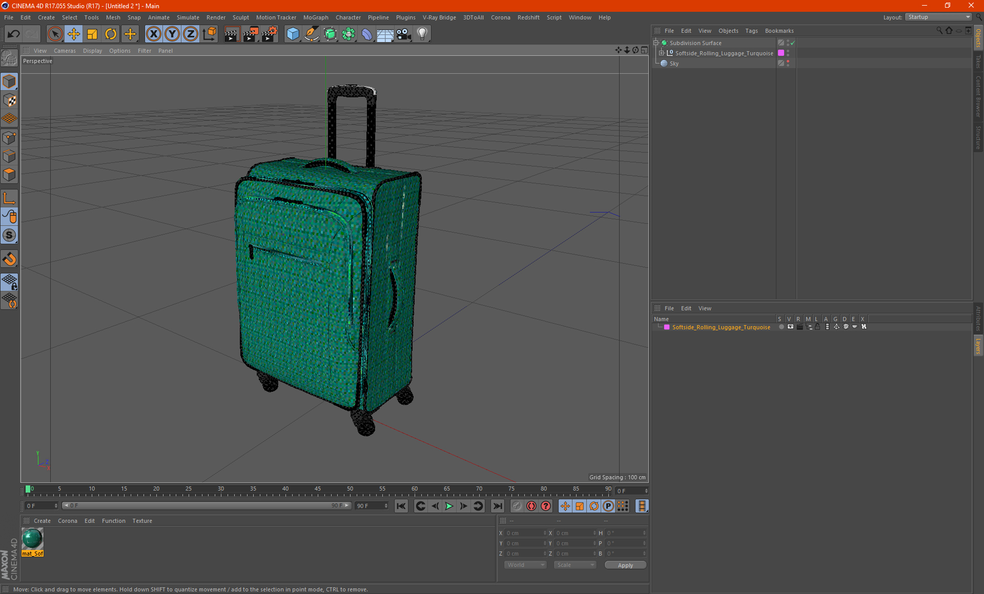 Softside Rolling Luggage Turquoise 3D model