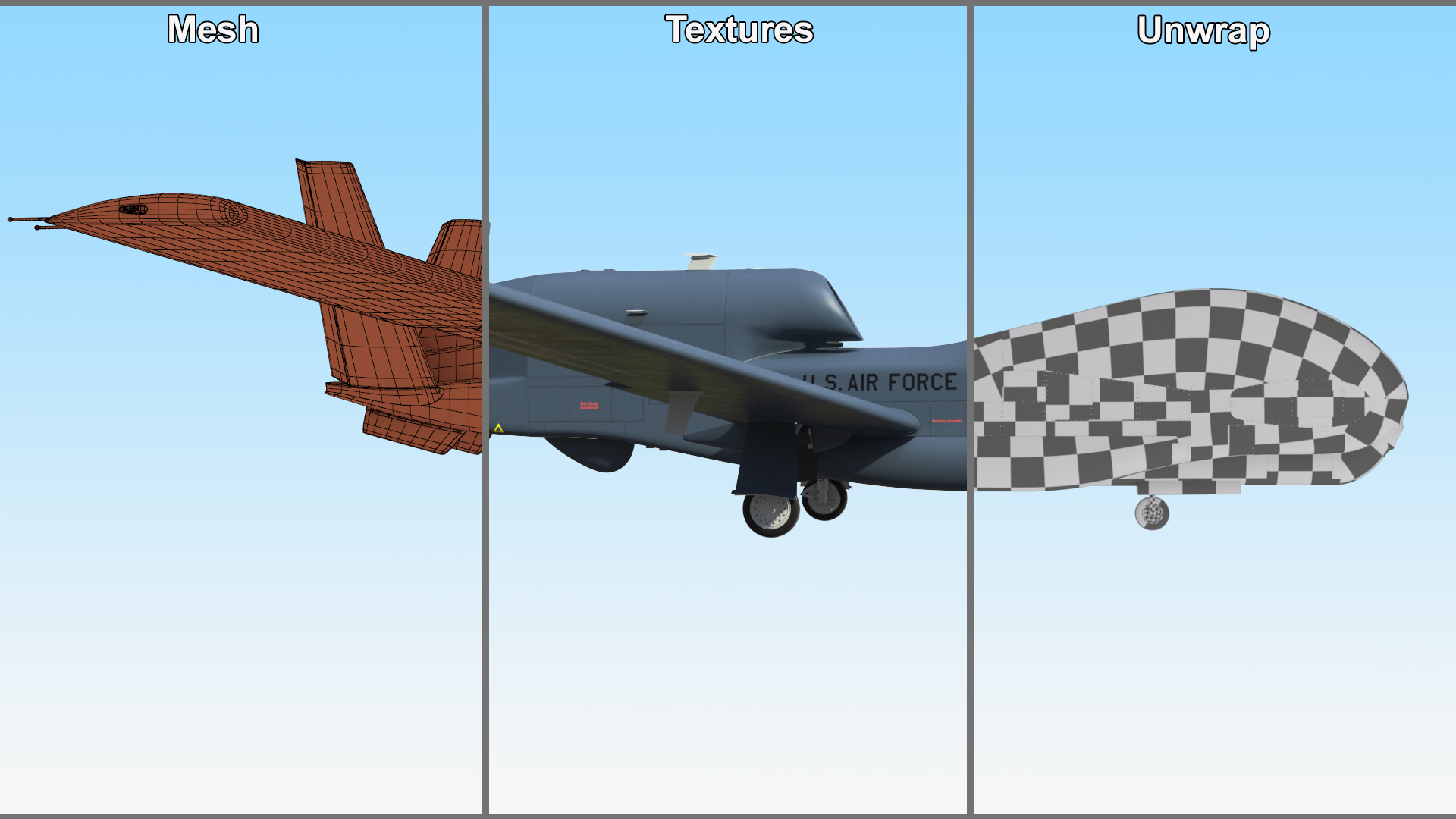 Drone RQ-4 Global Hawk Rigged 3D model