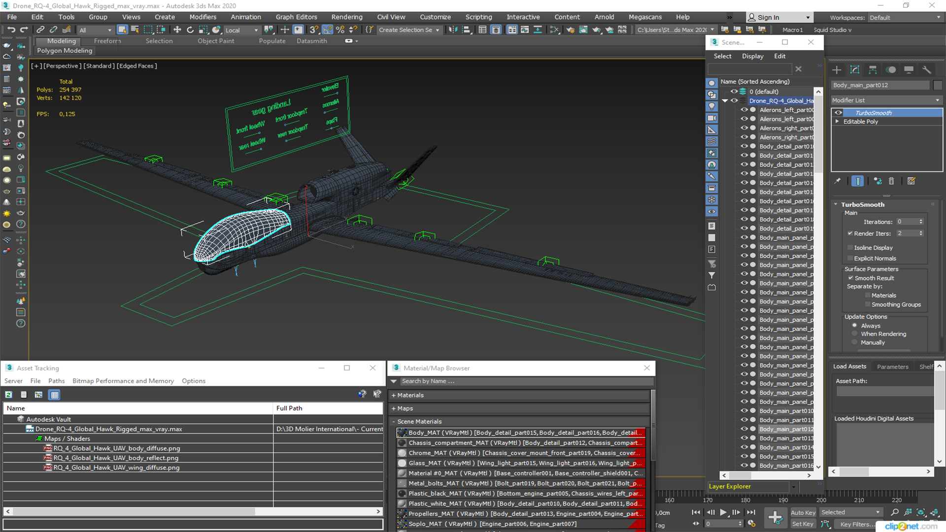 Drone RQ-4 Global Hawk Rigged 3D model