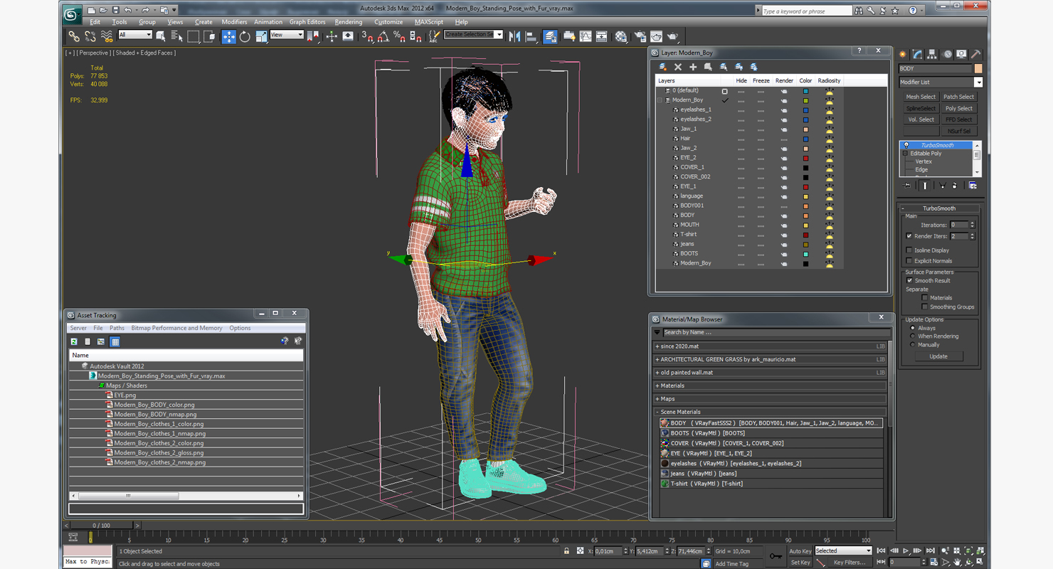 3D Modern Boy Standing Pose with Fur model