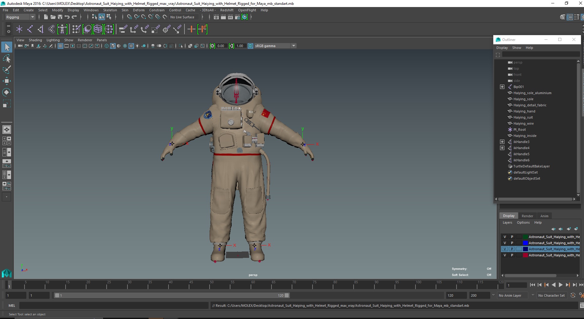 3D model Astronaut Suit Haiying with Helmet Rigged for Maya