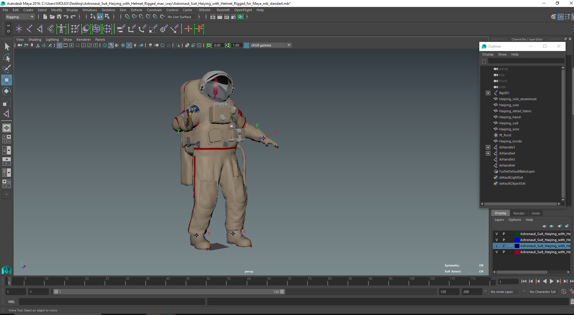 3D model Astronaut Suit Haiying with Helmet Rigged for Maya