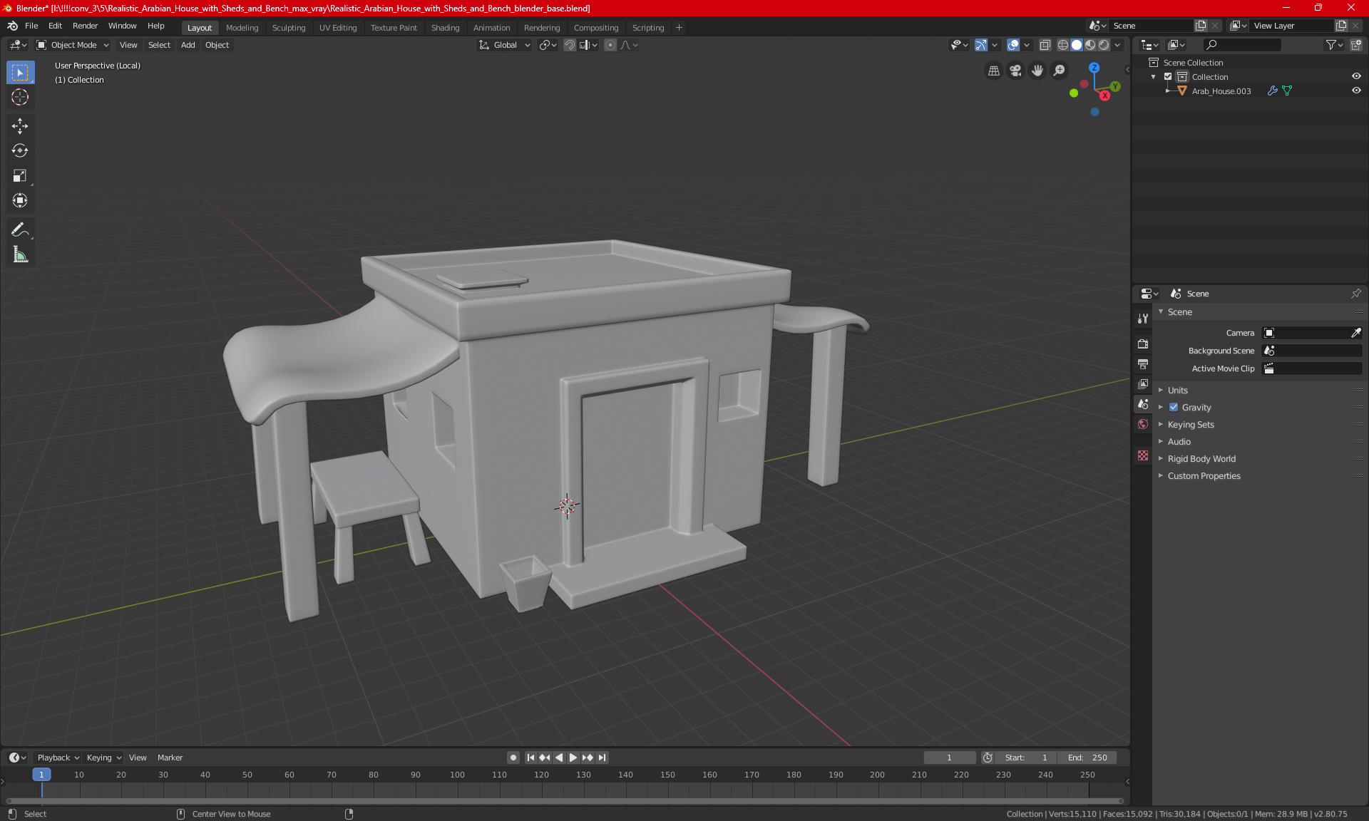 3D Stylized Arabian House with Sheds and Bench model