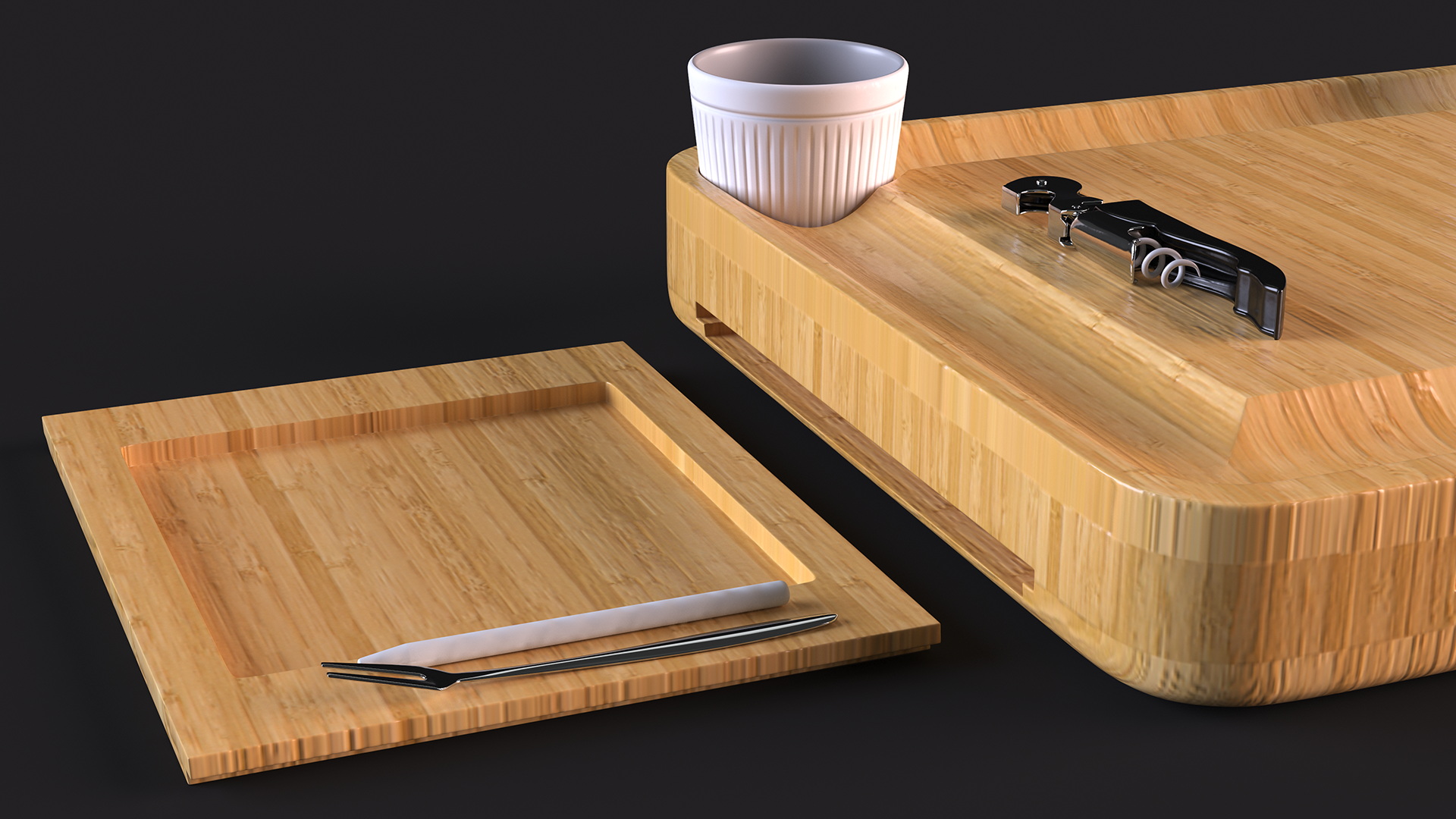 Bamboo Charcuterie Boards Set 3D model