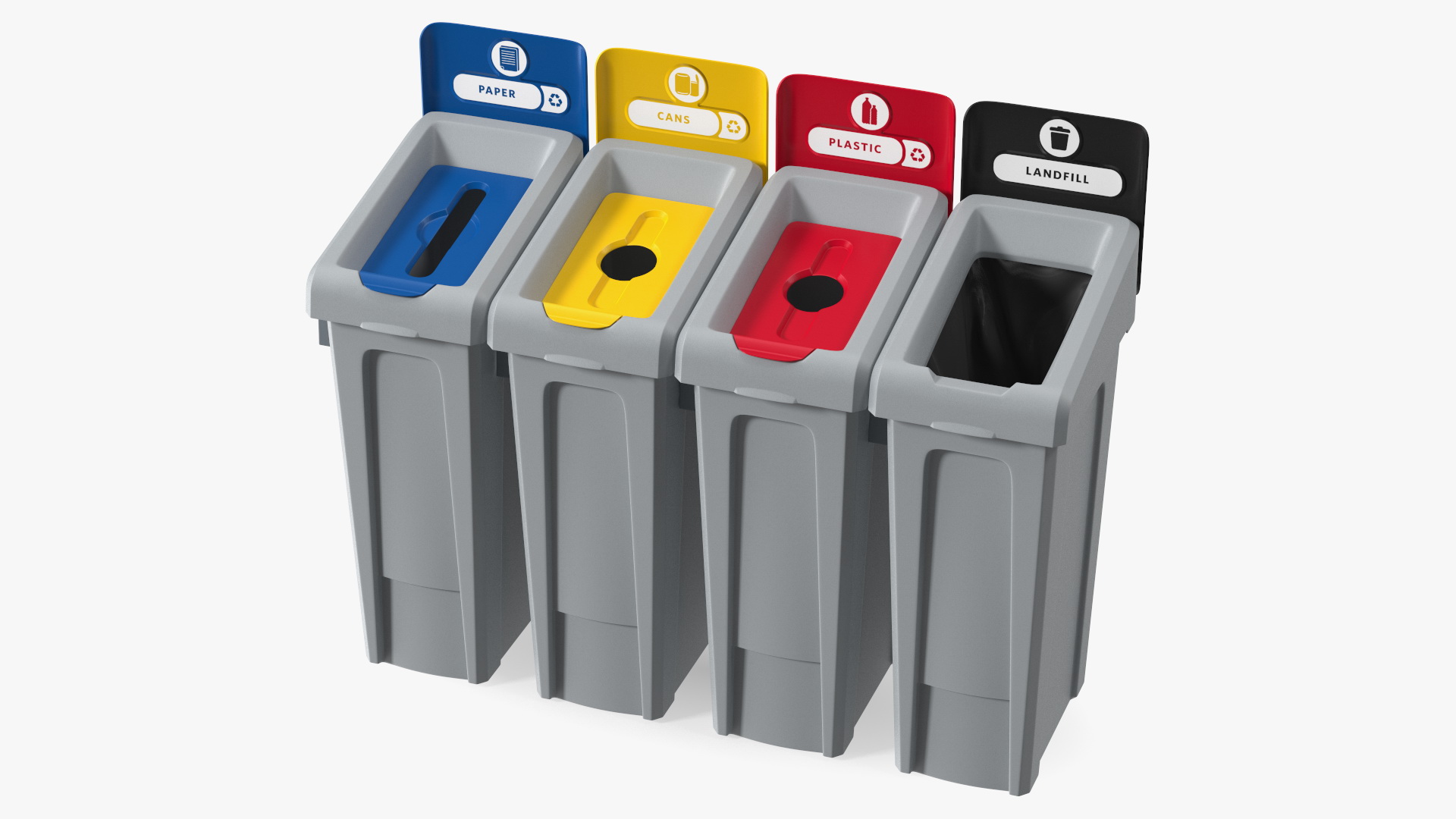 Four Compartments Recycling Station Set 3D model