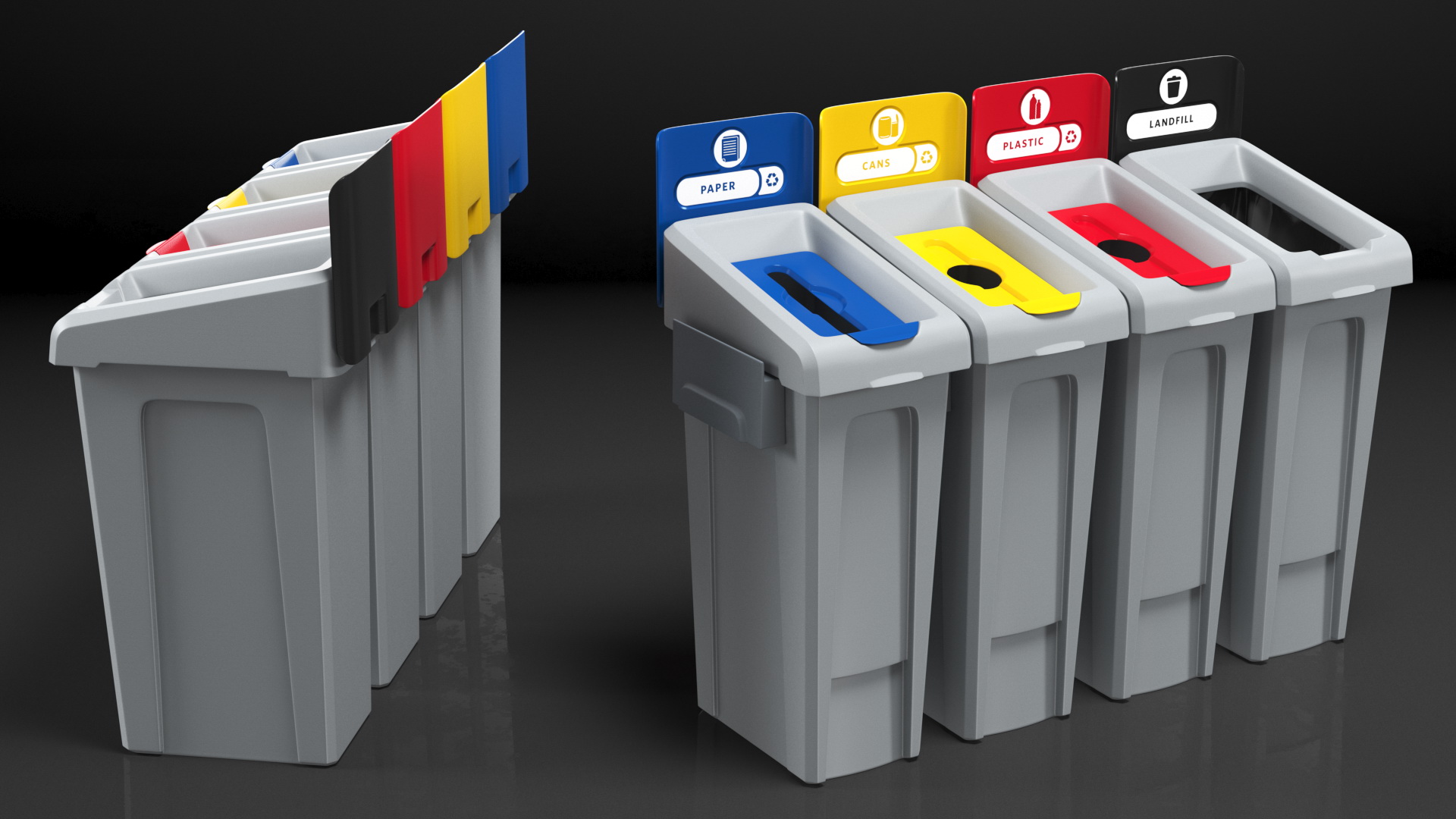 Four Compartments Recycling Station Set 3D model