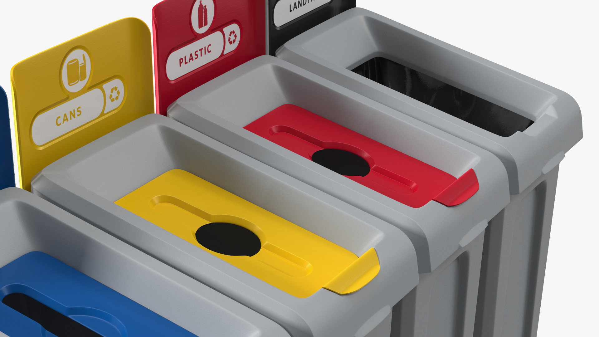 Four Compartments Recycling Station Set 3D model