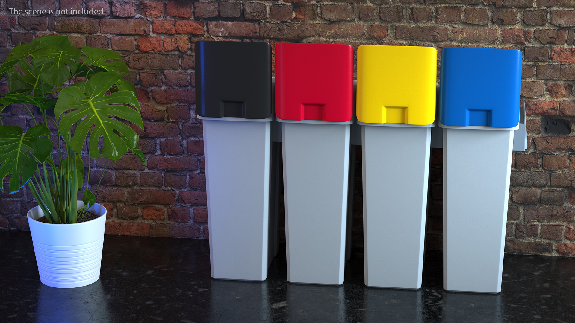 Four Compartments Recycling Station Set 3D model