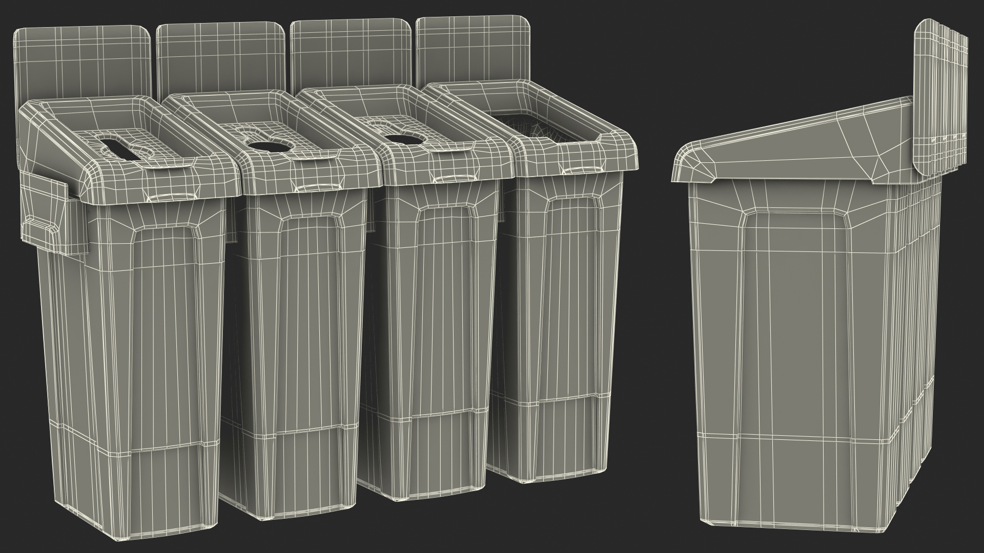 Four Compartments Recycling Station Set 3D model
