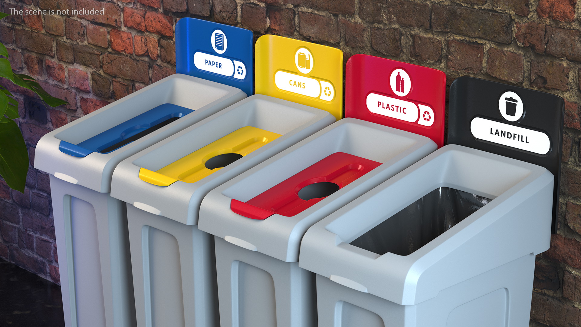 Four Compartments Recycling Station Set 3D model