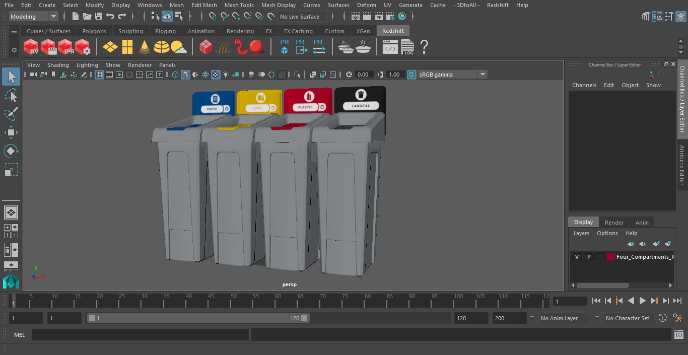 Four Compartments Recycling Station Set 3D model