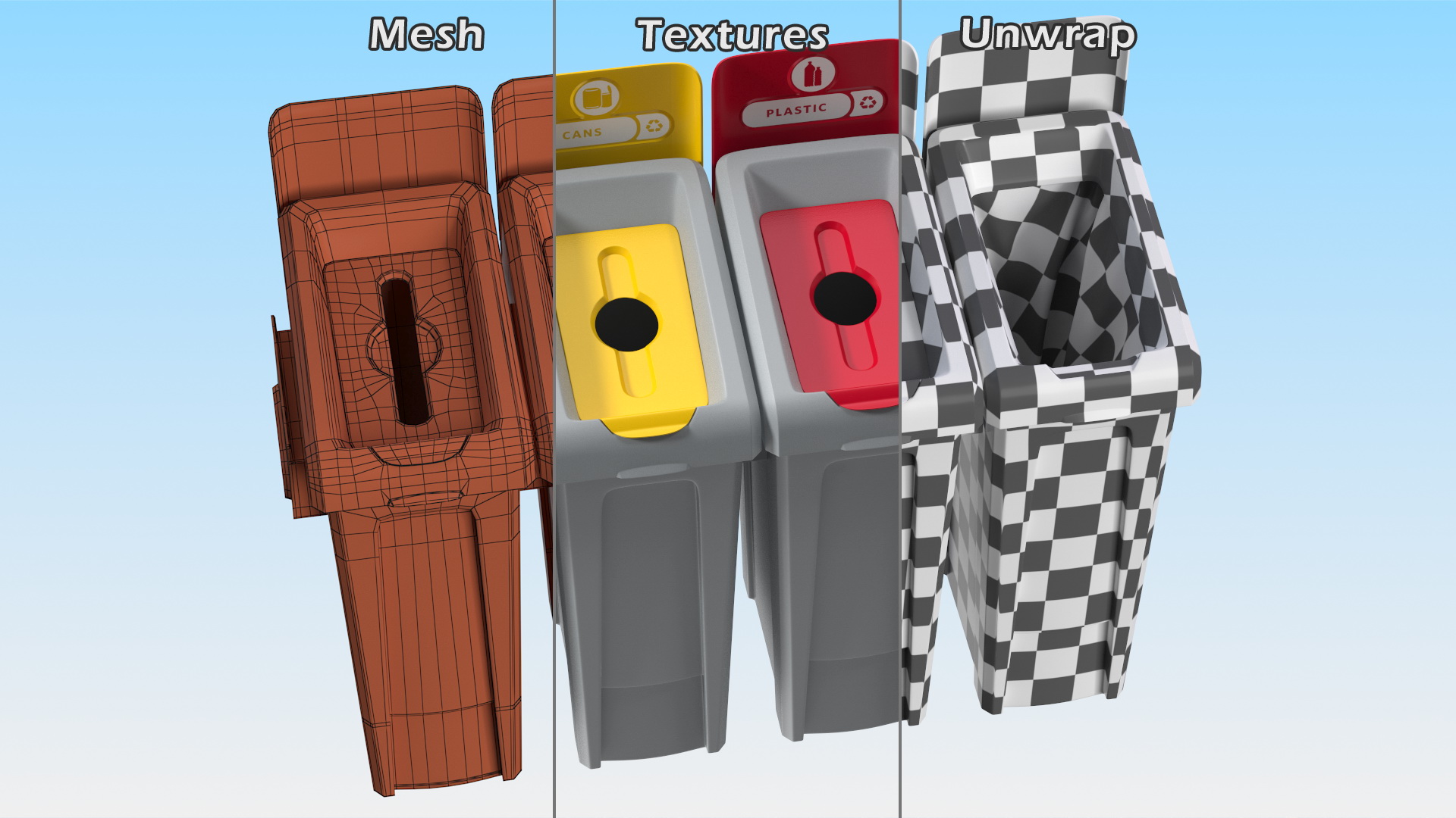 Four Compartments Recycling Station Set 3D model