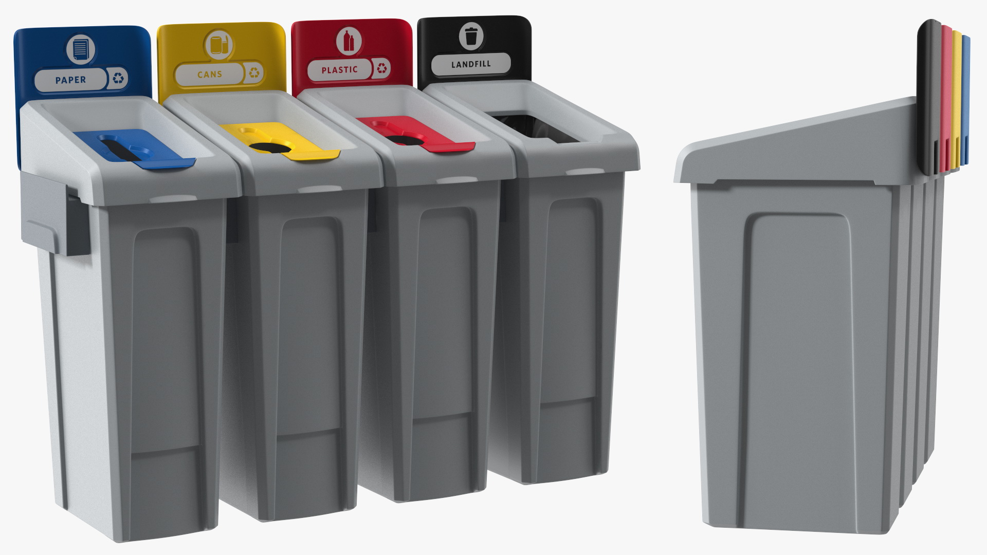 Four Compartments Recycling Station Set 3D model