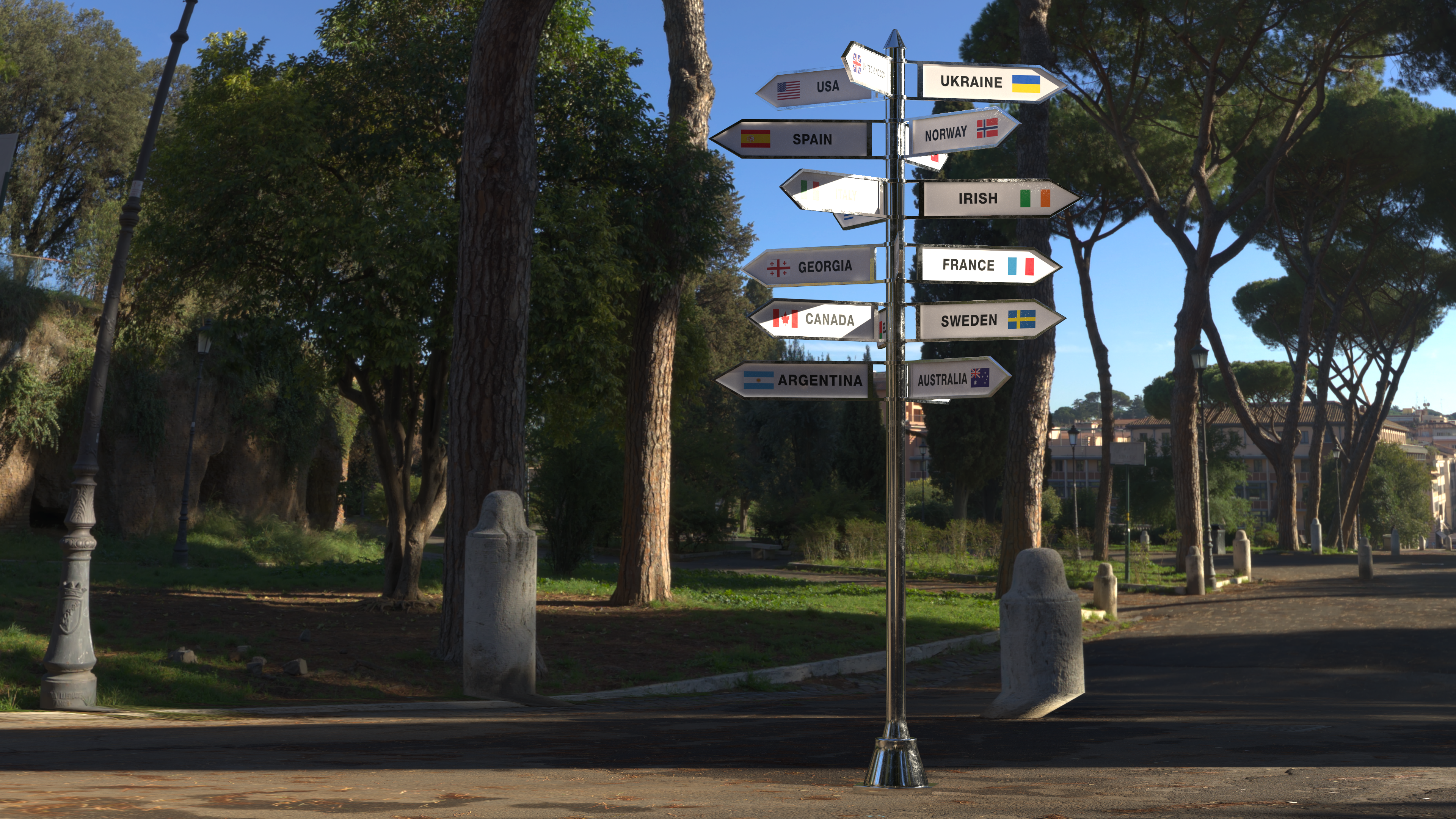 Travel Signpost with Various Countries