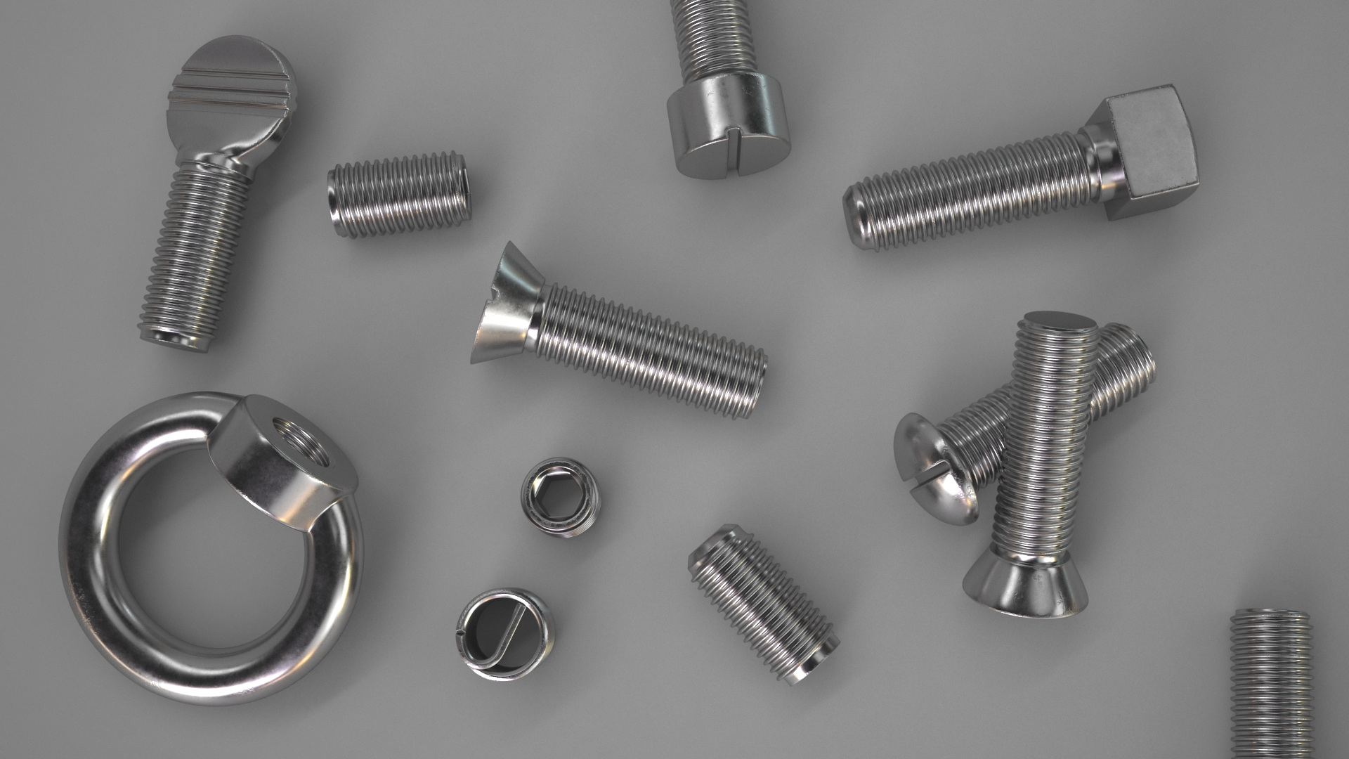 3D Chromed Steel Screw Kit model