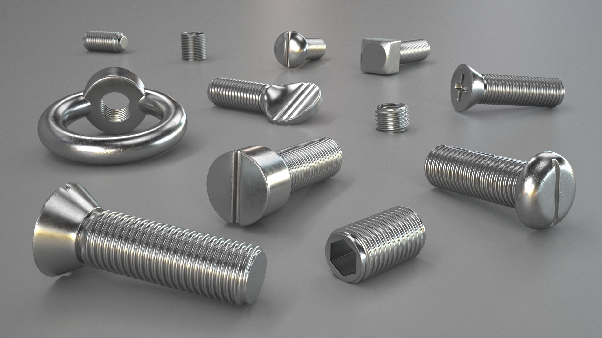 3D Chromed Steel Screw Kit model