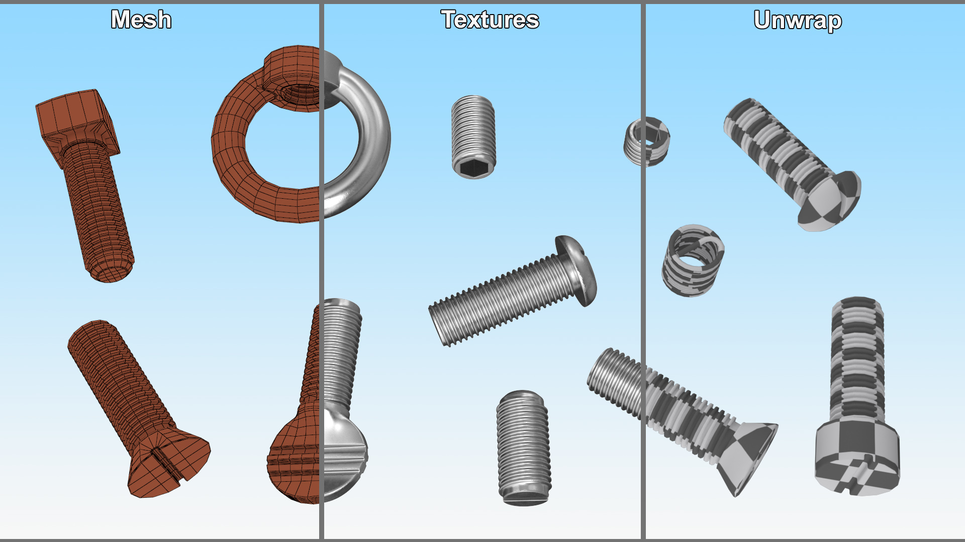 3D Chromed Steel Screw Kit model