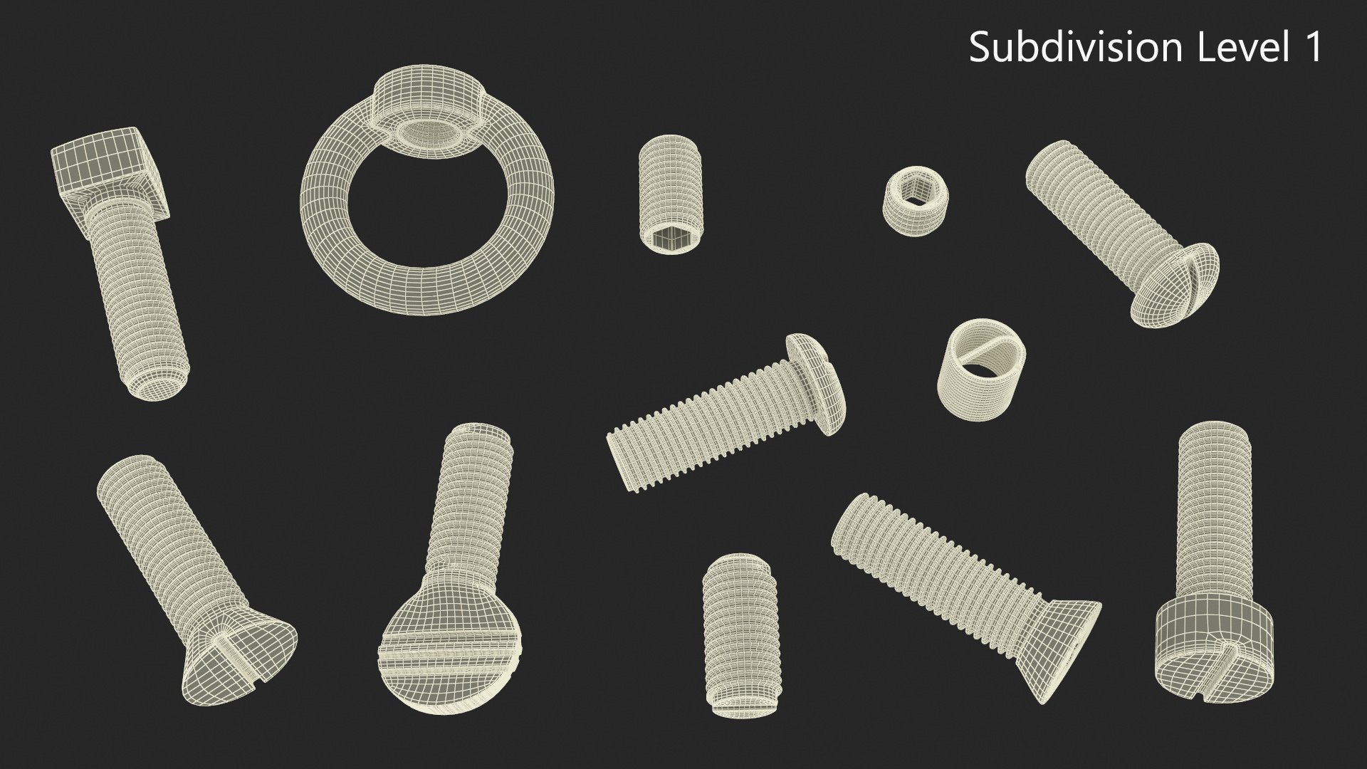 3D Chromed Steel Screw Kit model