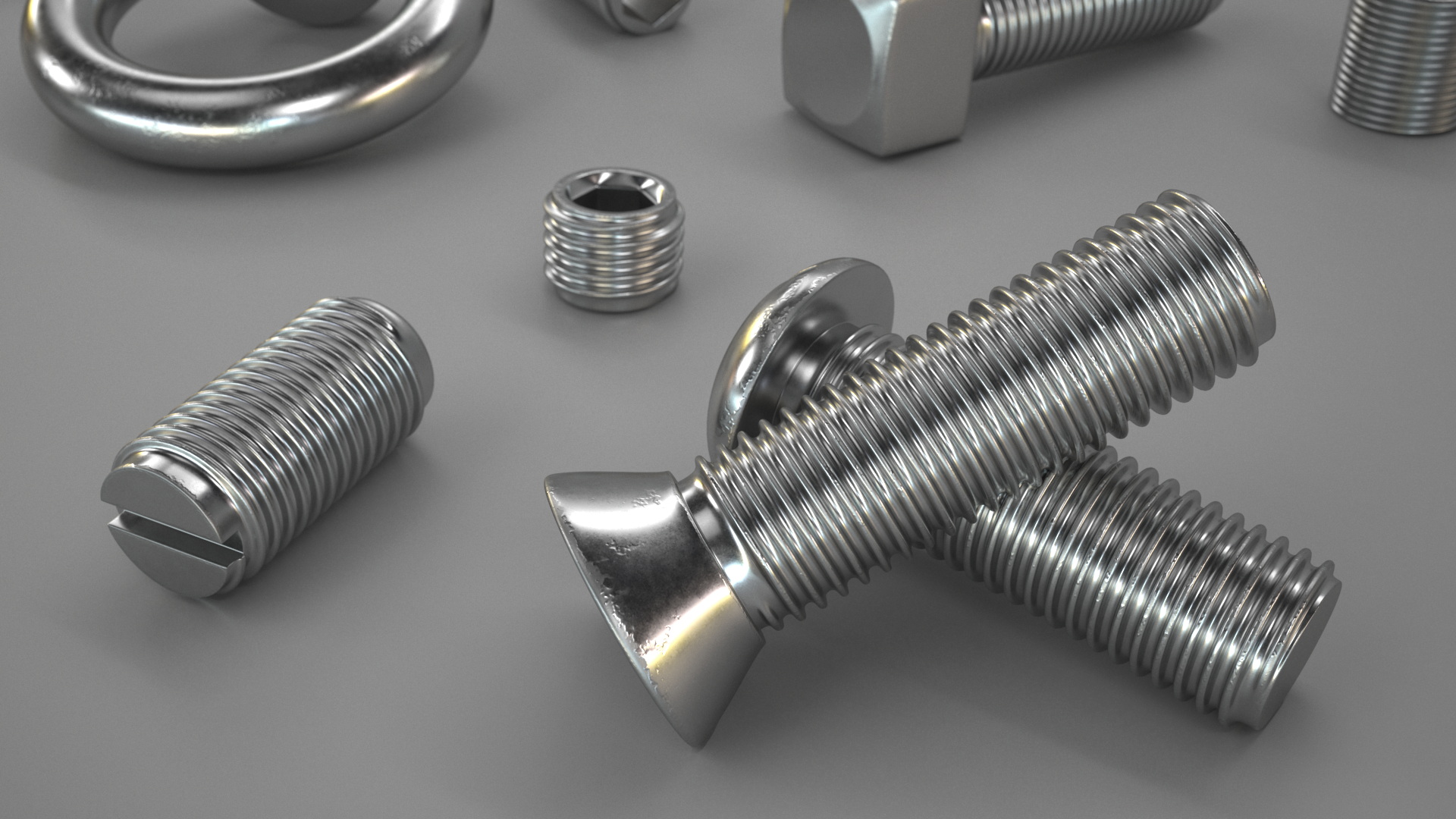 3D Chromed Steel Screw Kit model