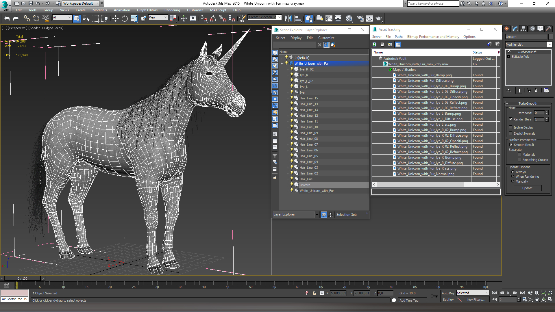 White Unicorn with Fur 3D