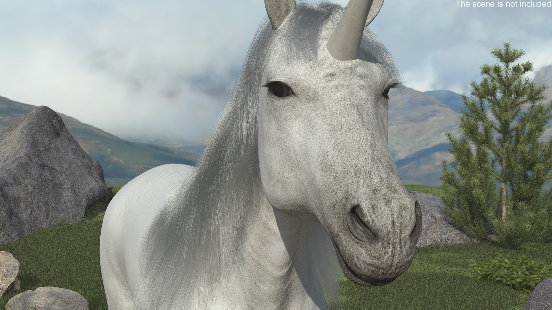 White Unicorn with Fur 3D