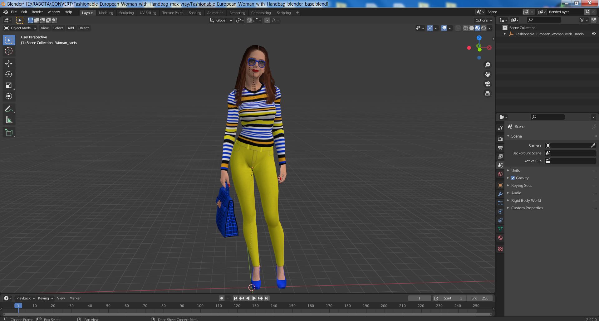 Fashionable European Woman with Handbag 3D model