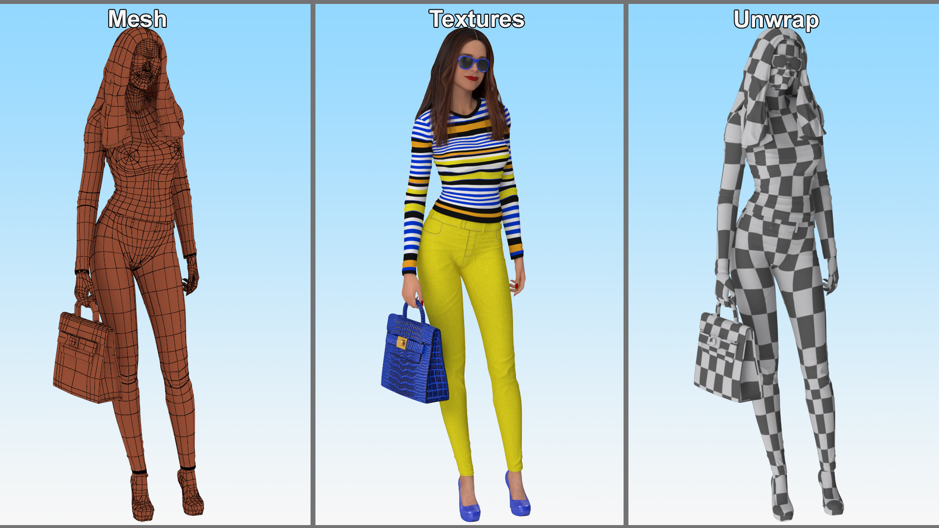 Fashionable European Woman with Handbag 3D model
