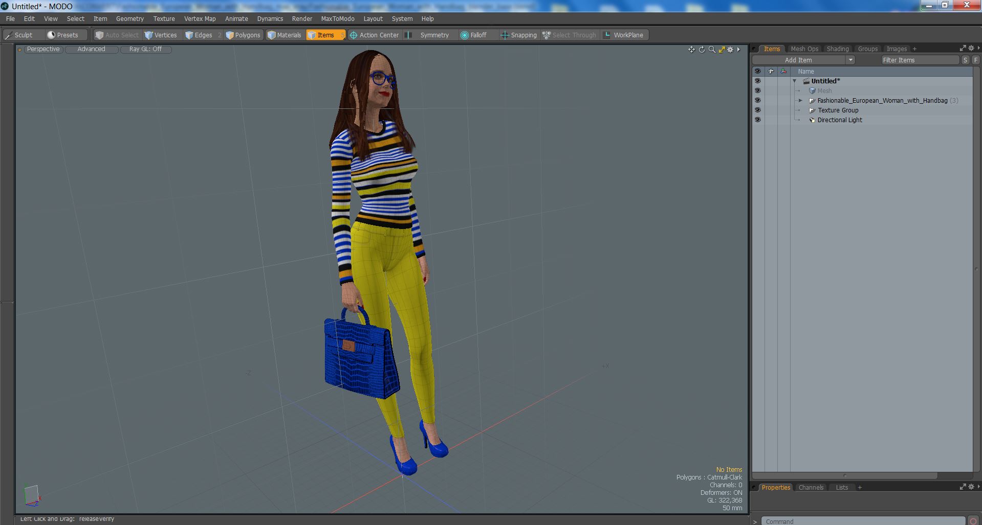 Fashionable European Woman with Handbag 3D model