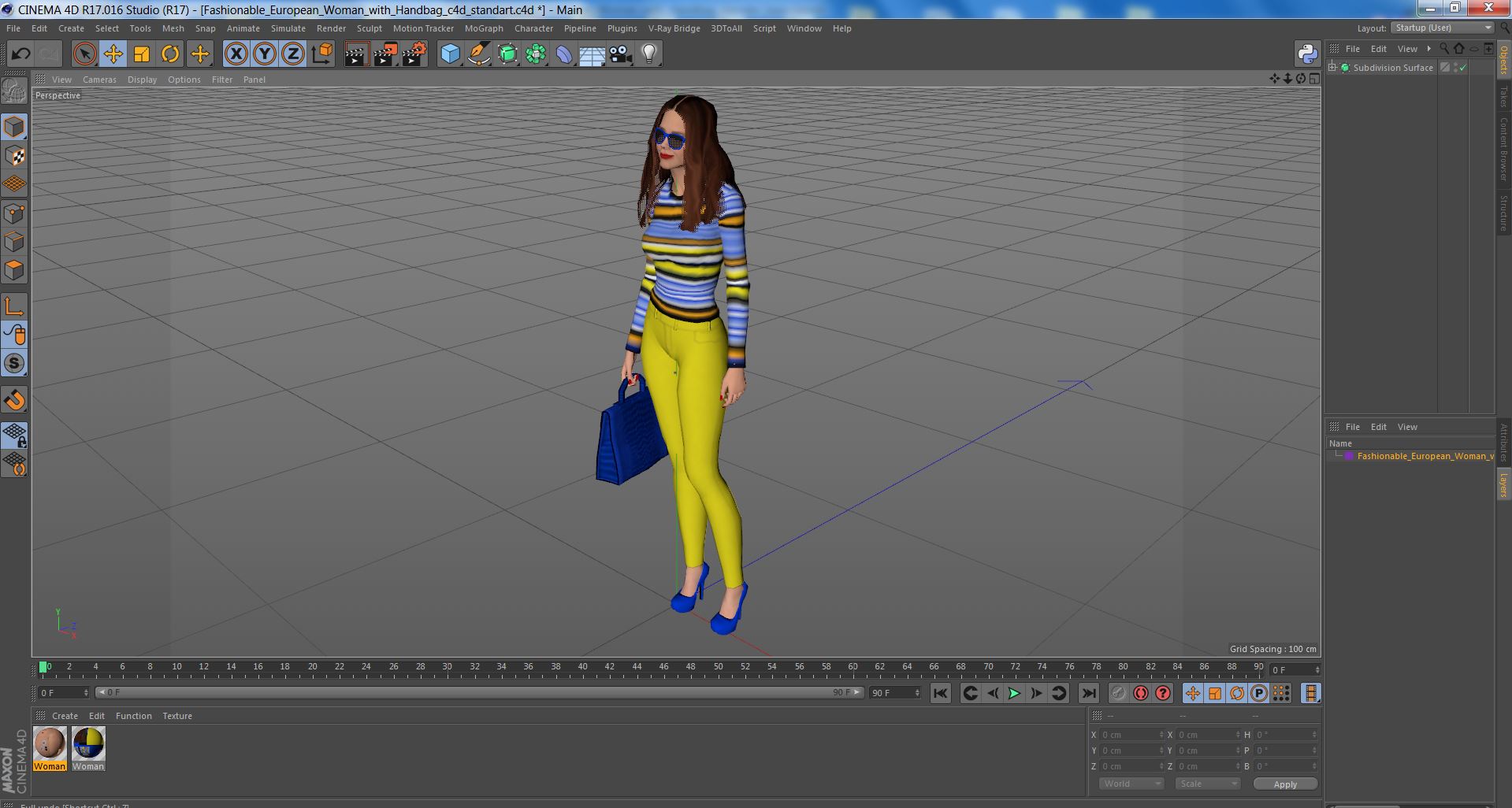 Fashionable European Woman with Handbag 3D model