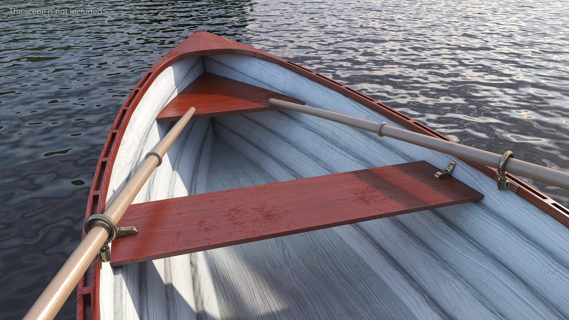 Wooden Rowboat with Oars 3D model