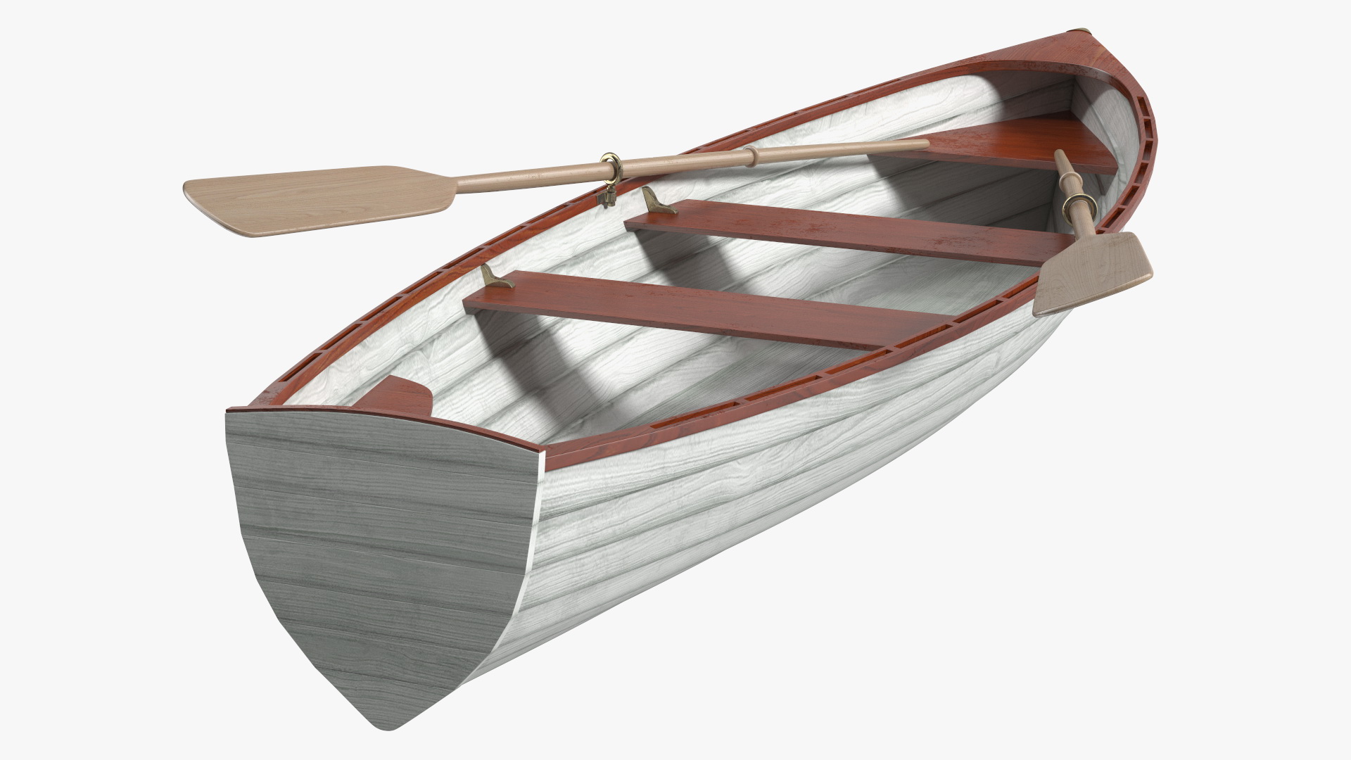 Wooden Rowboat with Oars 3D model