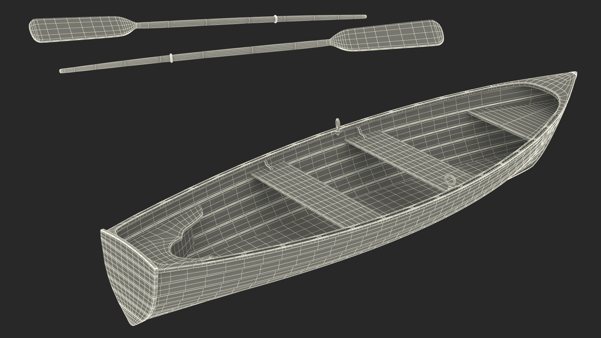 Wooden Rowboat with Oars 3D model