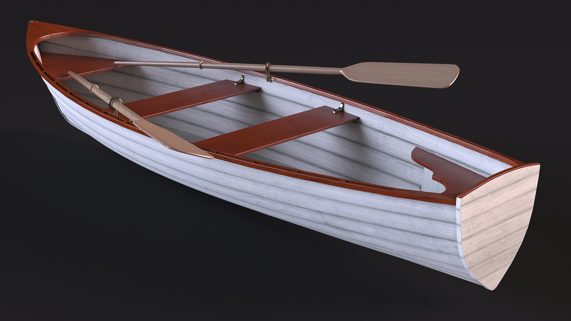 Wooden Rowboat with Oars 3D model