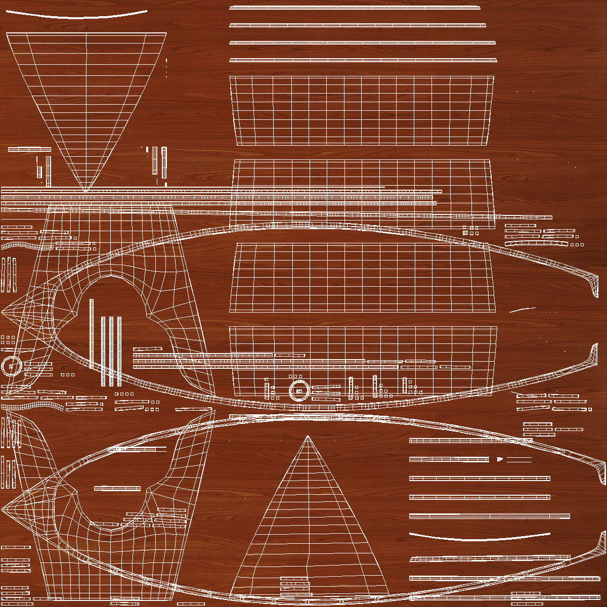 Wooden Rowboat with Oars 3D model