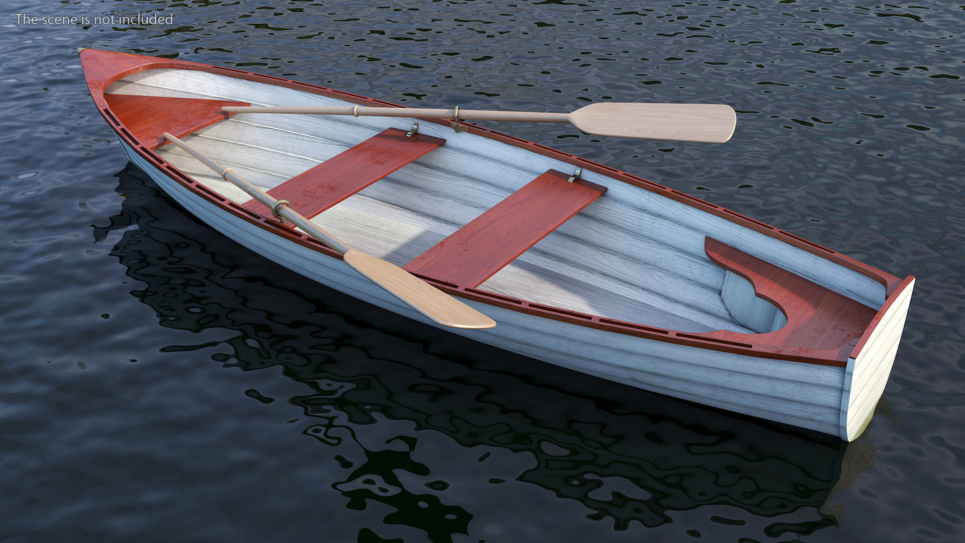 Wooden Rowboat with Oars 3D model