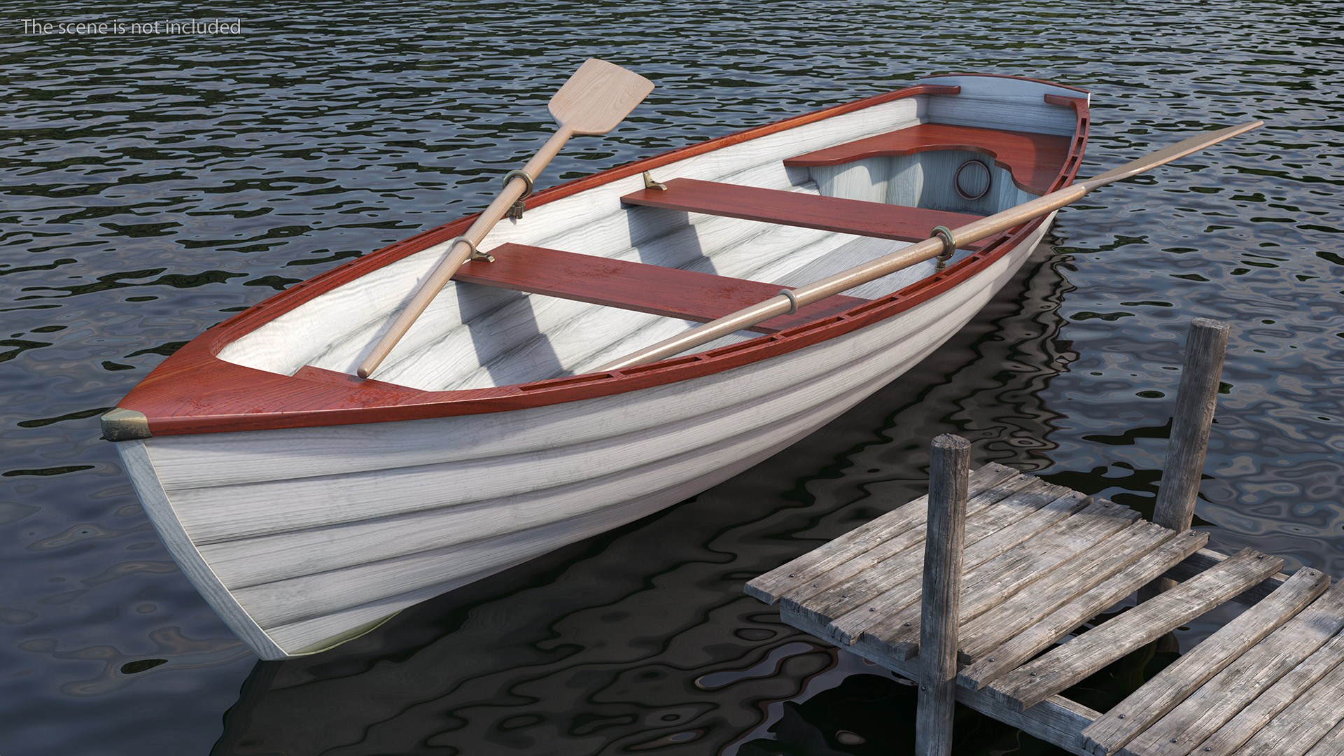 Wooden Rowboat with Oars 3D model