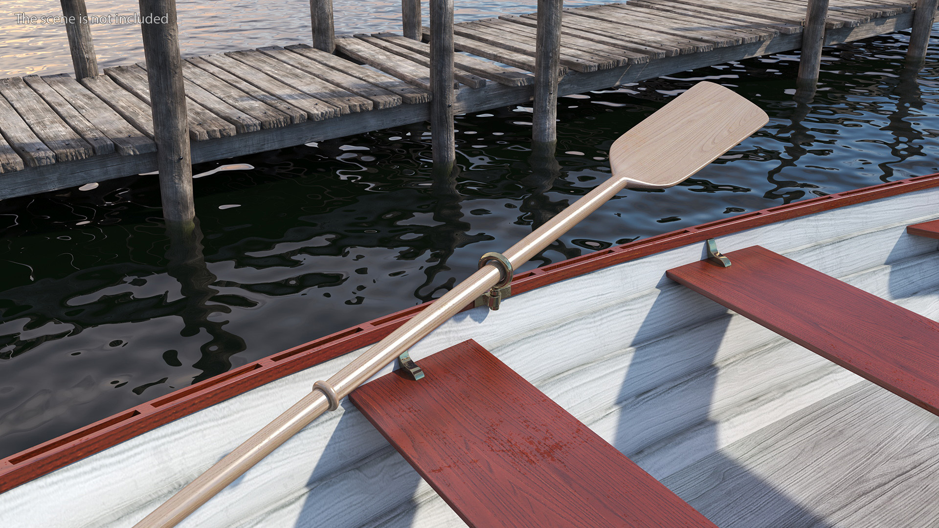 Wooden Rowboat with Oars 3D model