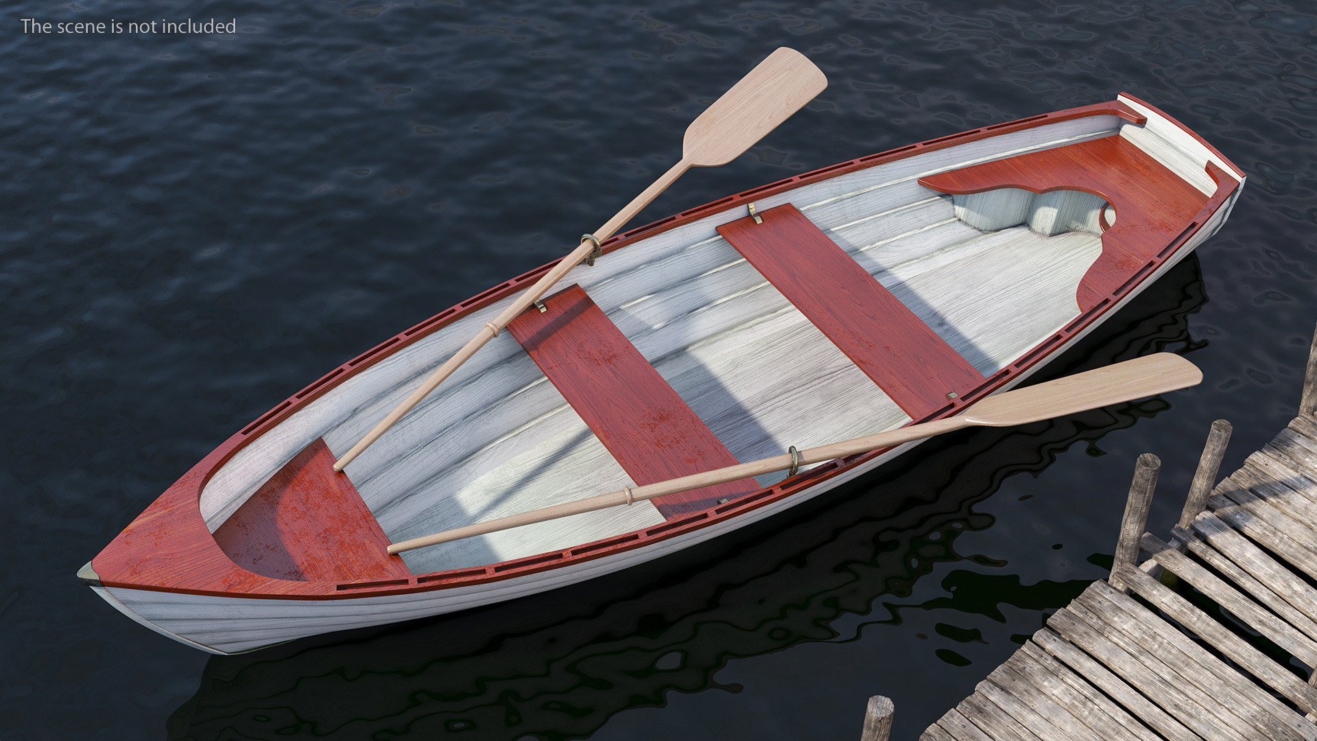 Wooden Rowboat with Oars 3D model