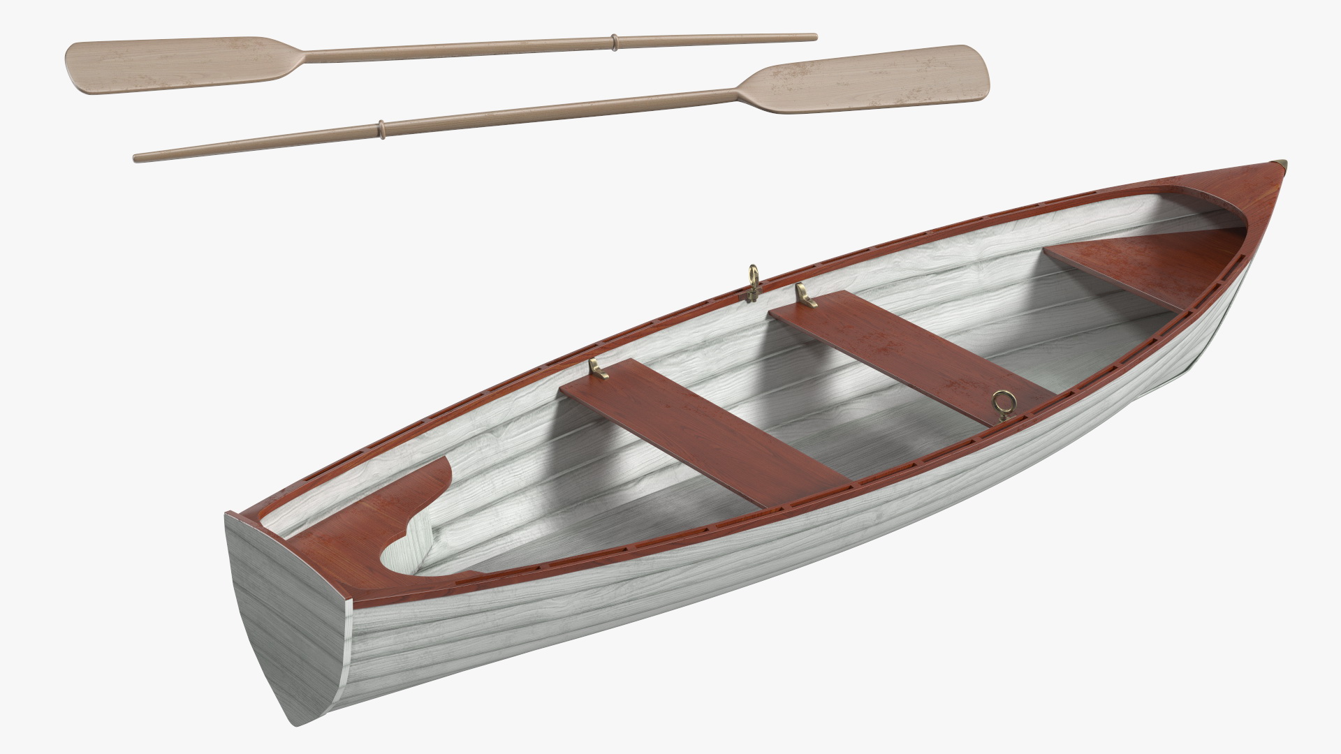 Wooden Rowboat with Oars 3D model