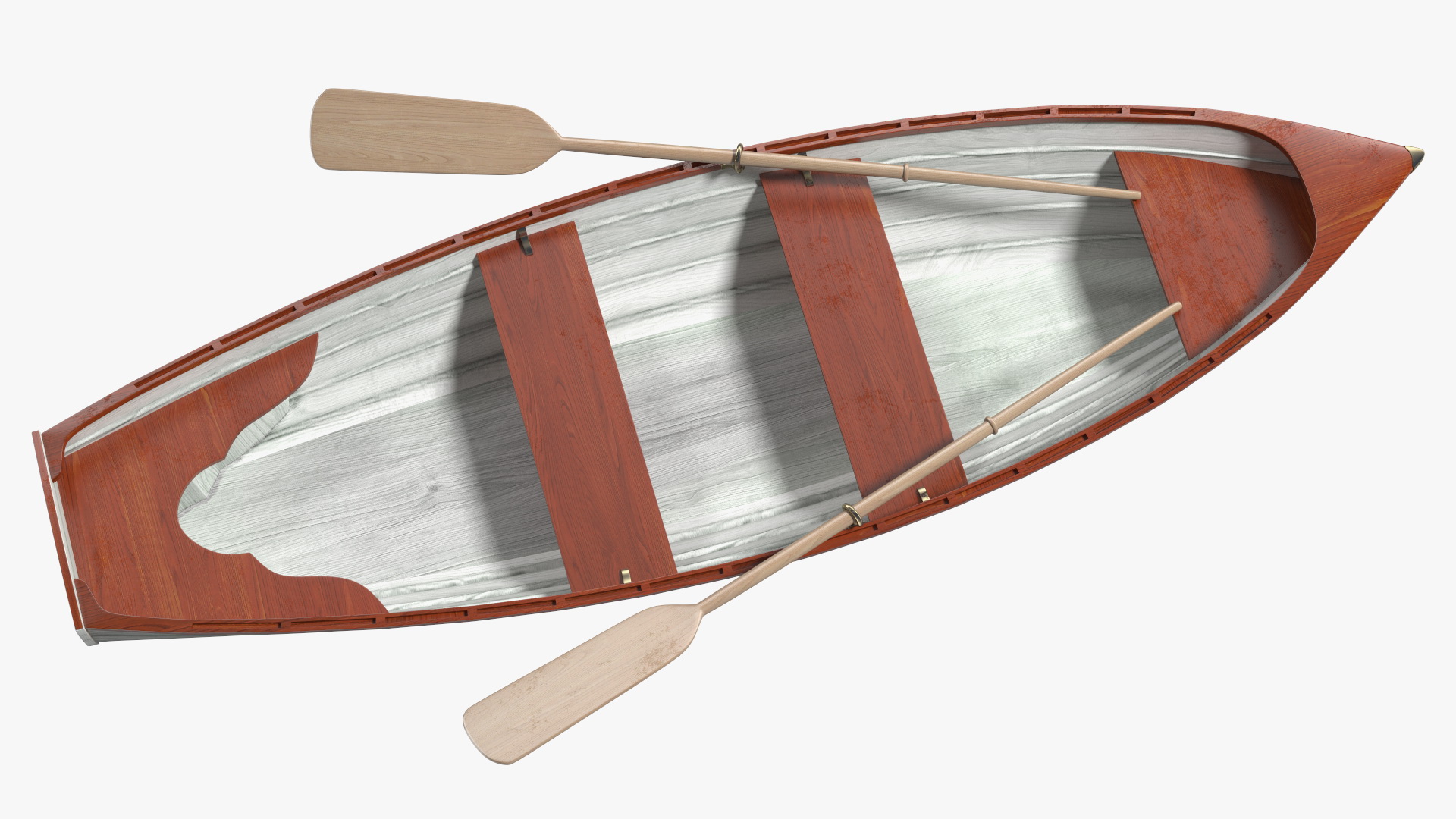 Wooden Rowboat with Oars 3D model